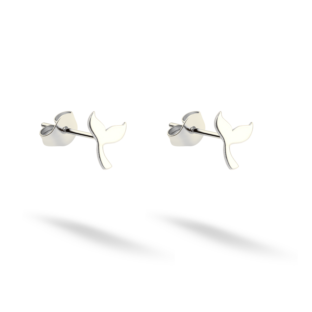 Nautical tail-shaped earrings presented in polished 14K white gold