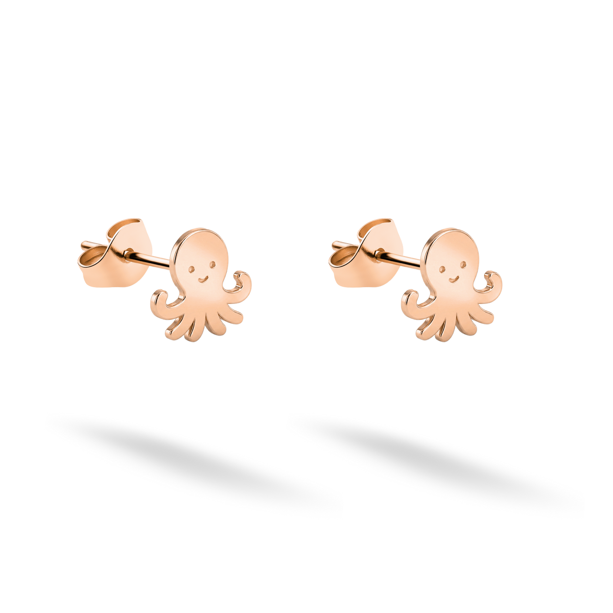 Curved tentacles stand out on this pair of warm 14K rose gold octopus earrings