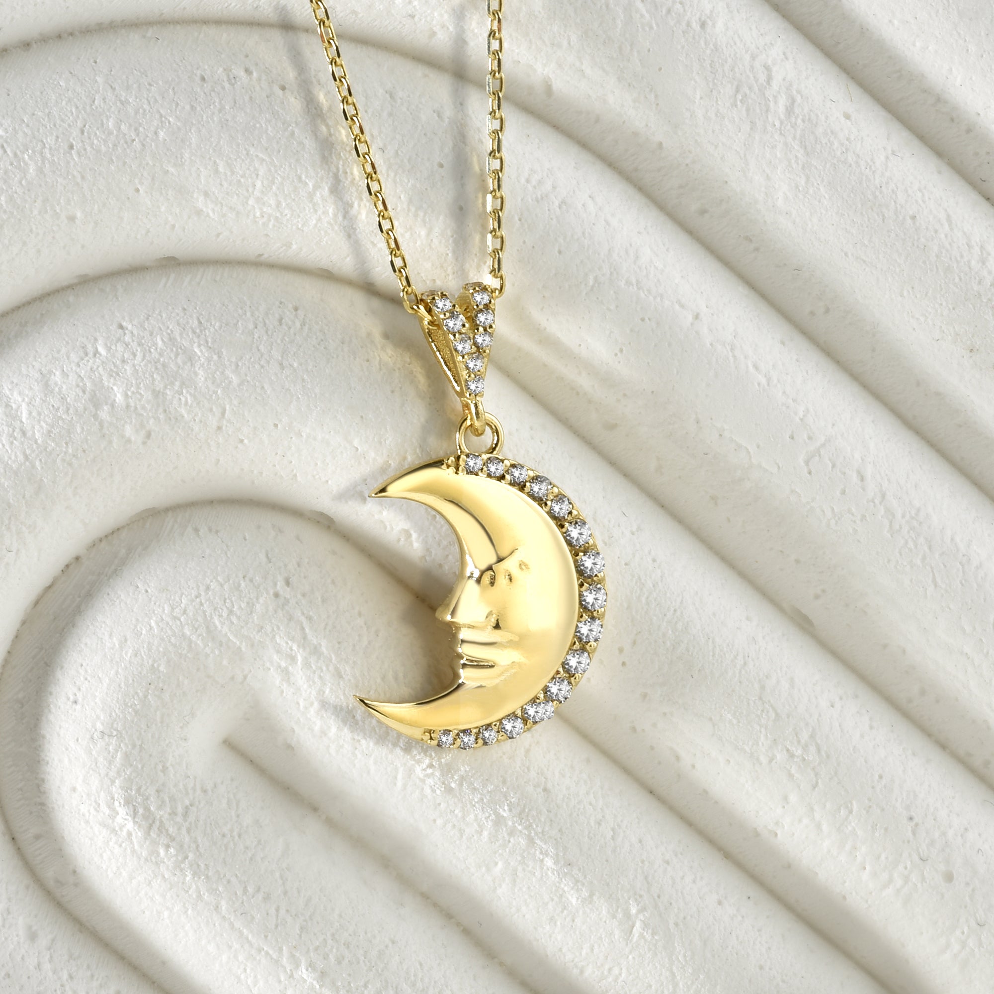 Crescent Diamond Necklace 14K Gold