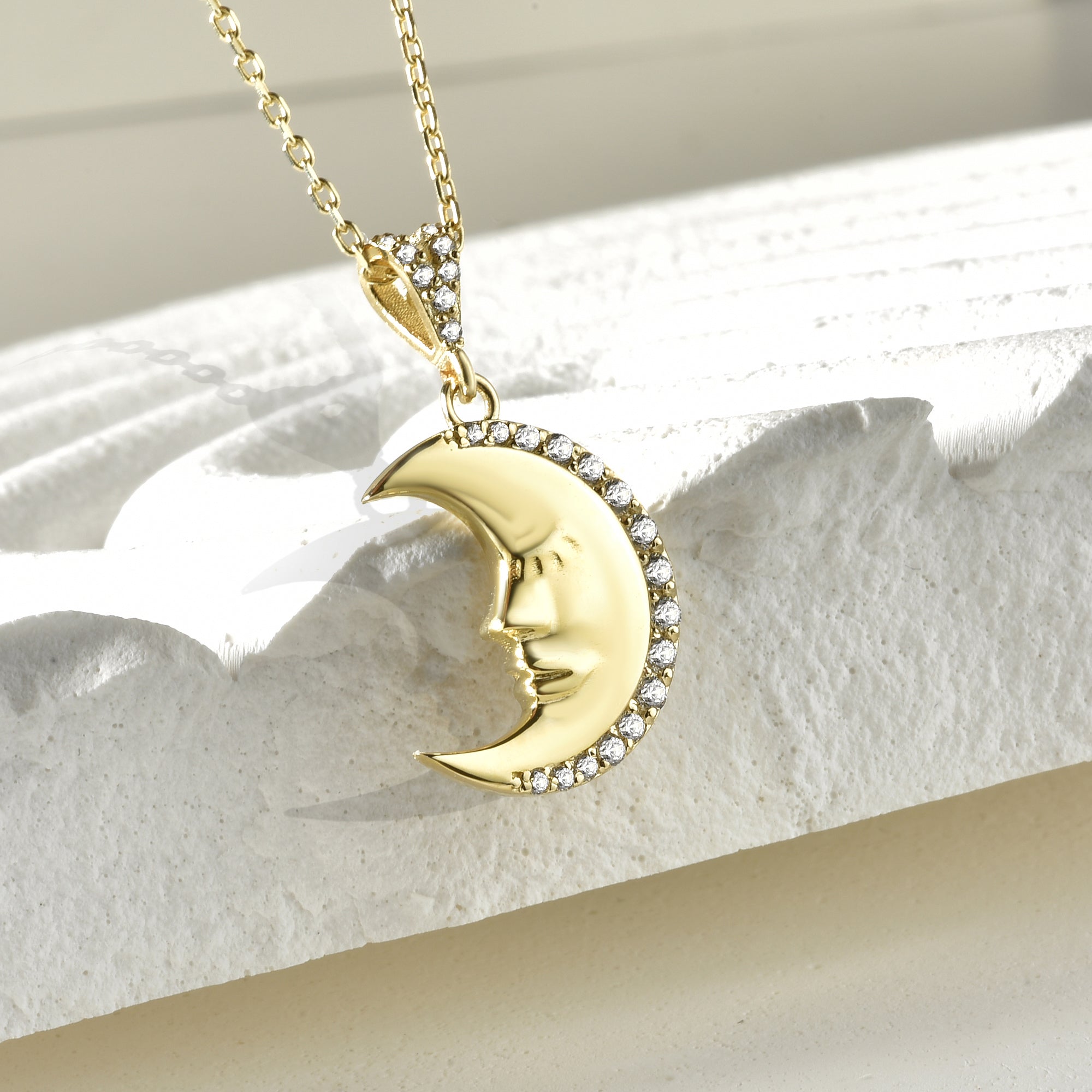 Crescent Diamond Necklace 14K Gold