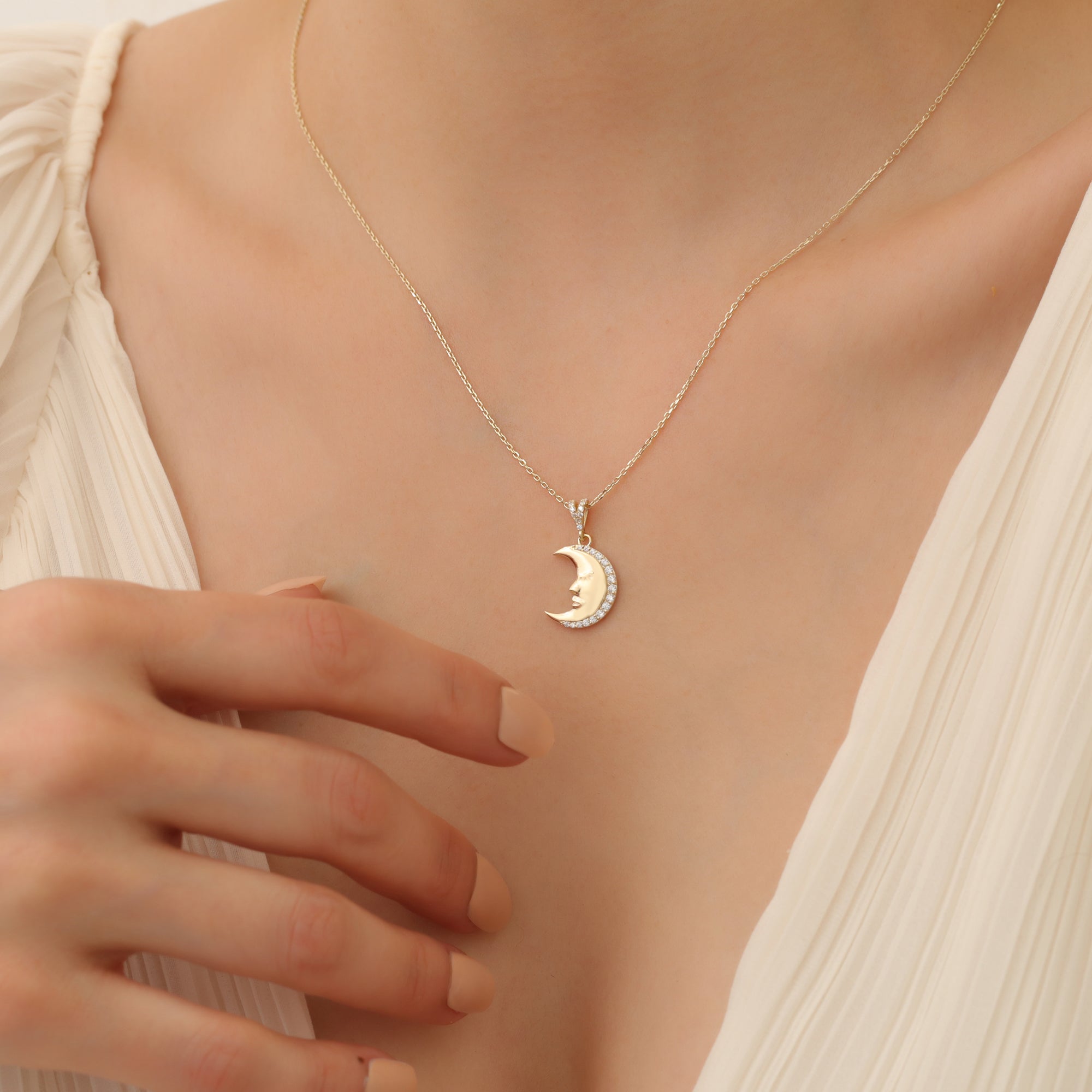 Crescent Diamond Necklace 14K Gold