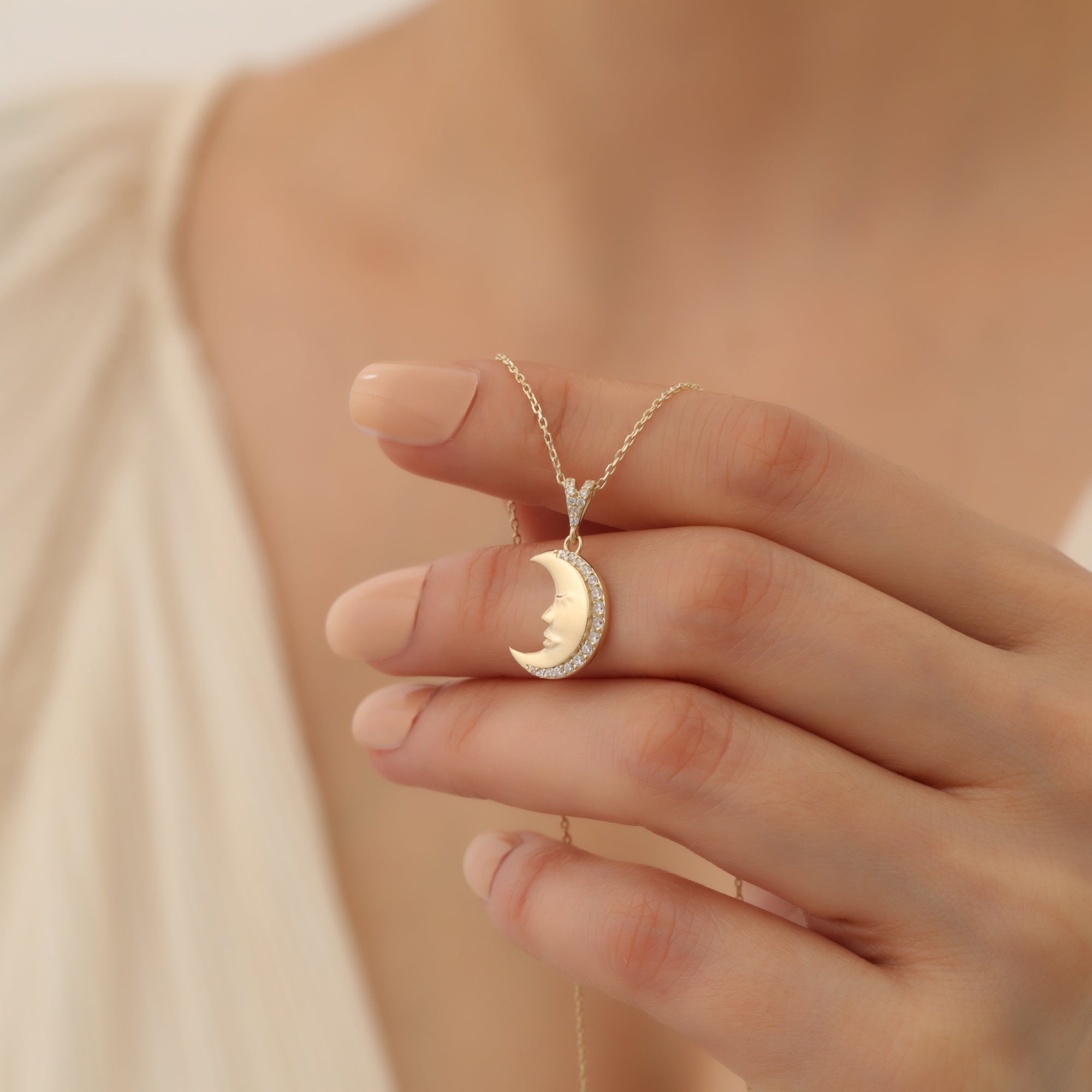 Crescent Diamond Necklace 14K Gold