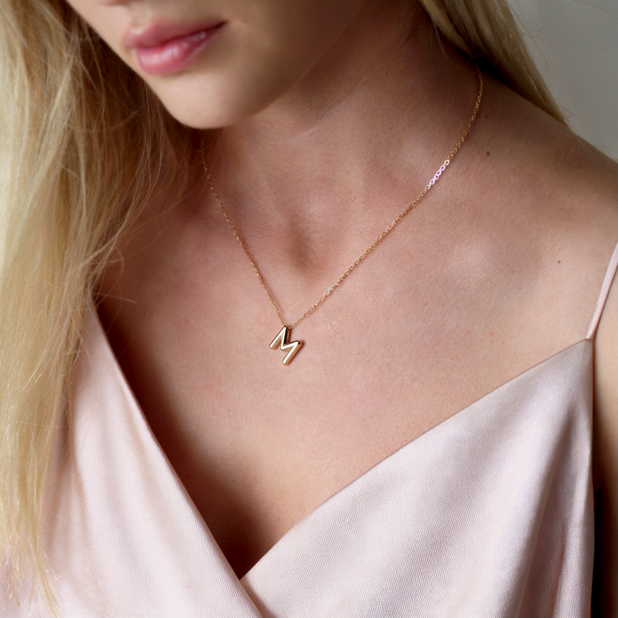 Balloon Initial Letter Custom Necklace 14K Gold