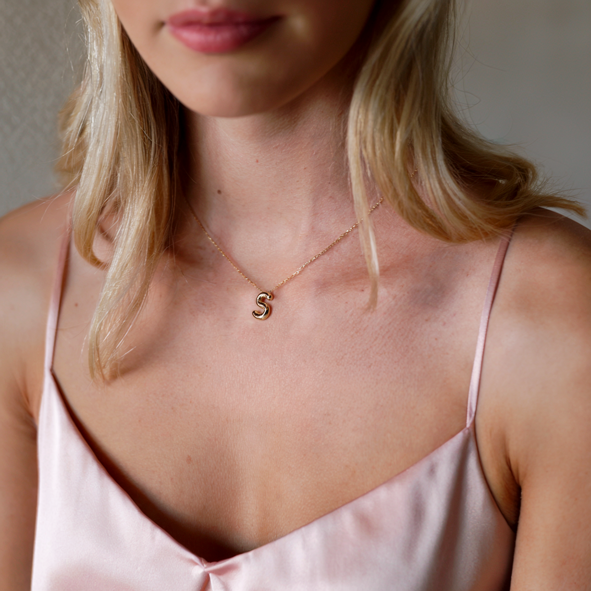 Balloon Initial Letter Custom Necklace 14K Gold