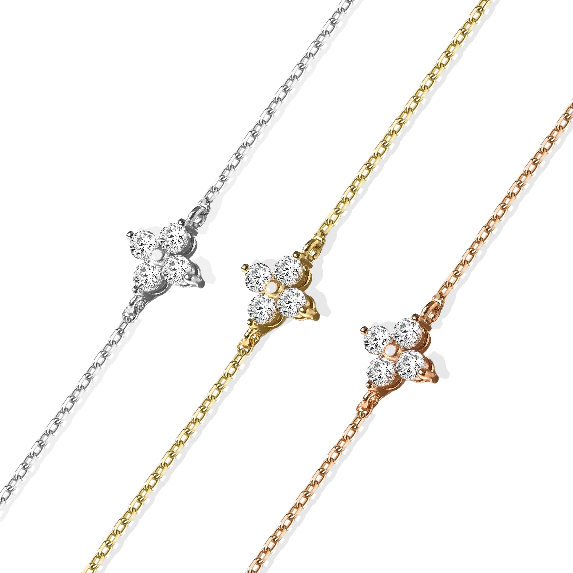 Flower Stone Diamond Bracelet 14K Gold