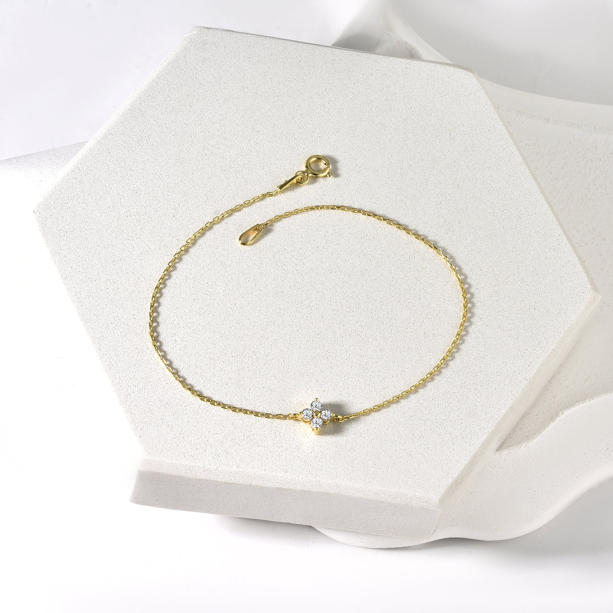 Flower Stone Diamond Bracelet 14K Gold