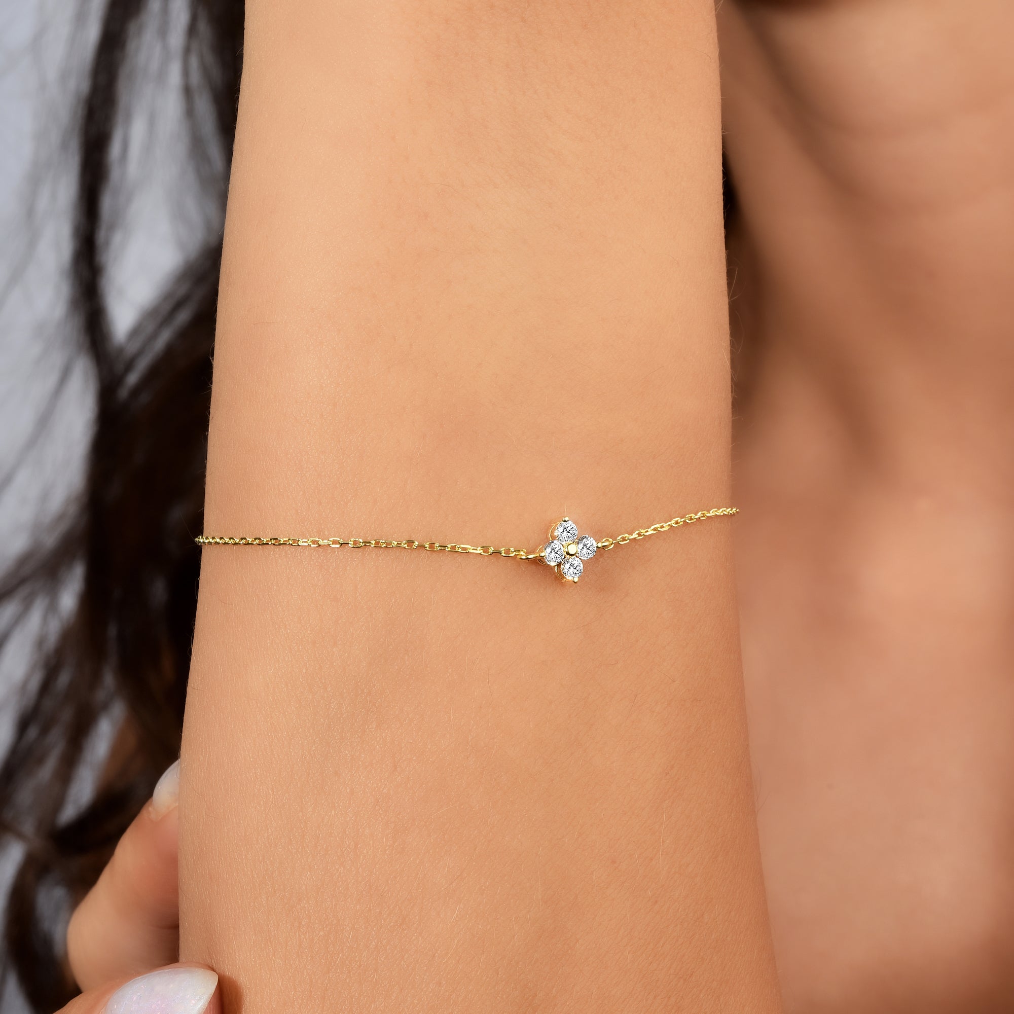 Flower Stone Diamond Bracelet 14K Gold