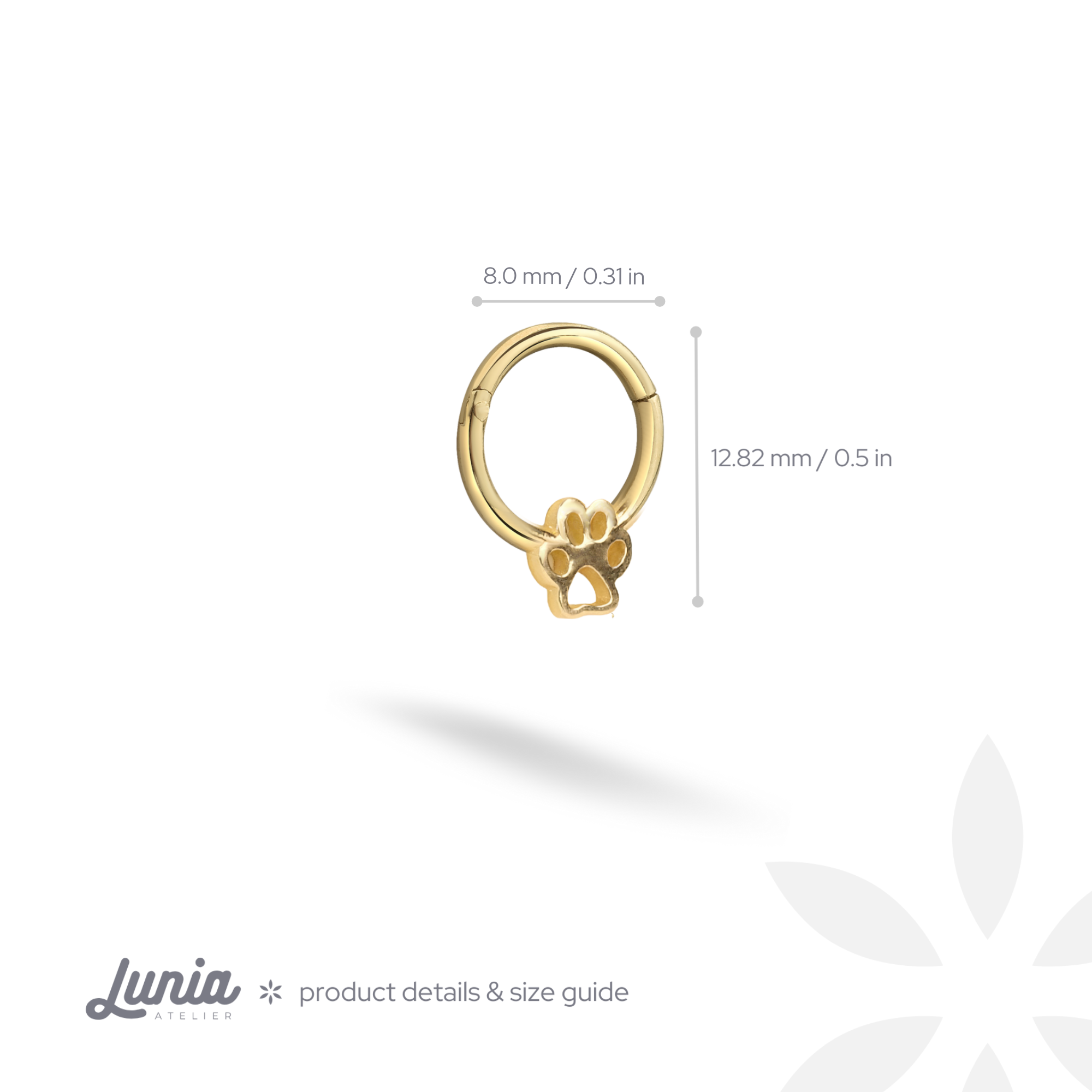 Paw Print Ring Hoop Ear Piercing 14K Gold