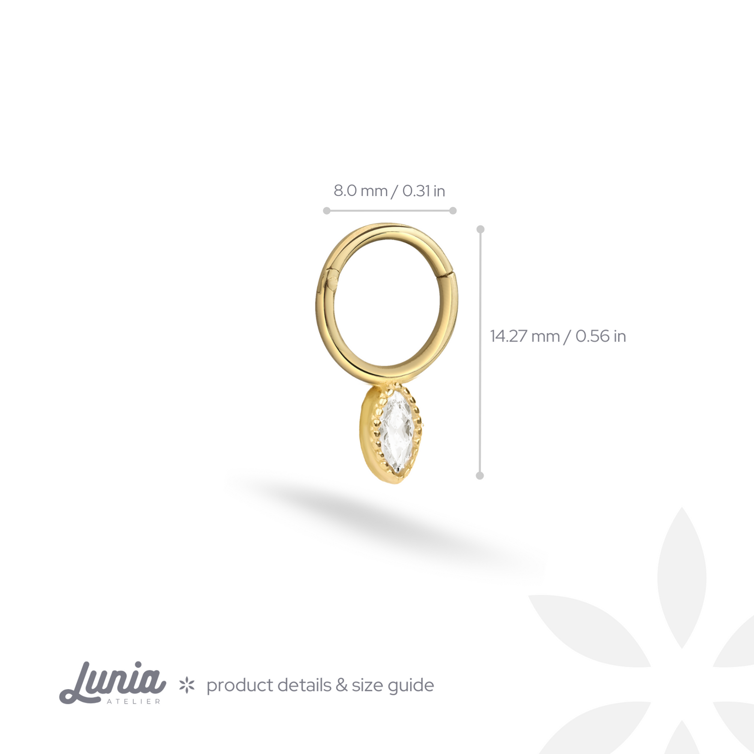 Marquise Stone Hoop Ear Piercing 14K Gold