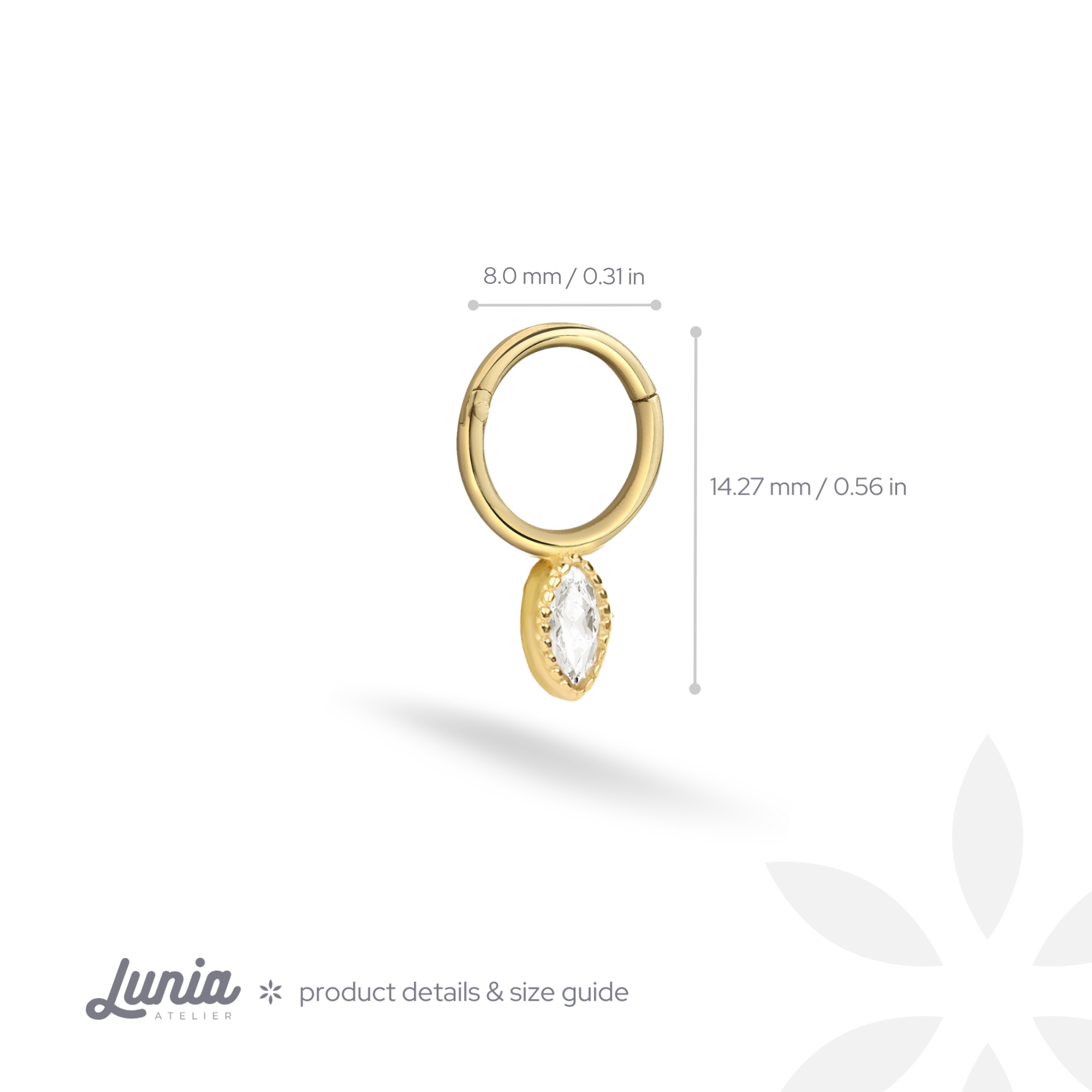 Marquise Stone Hoop Ear Piercing 14K Gold