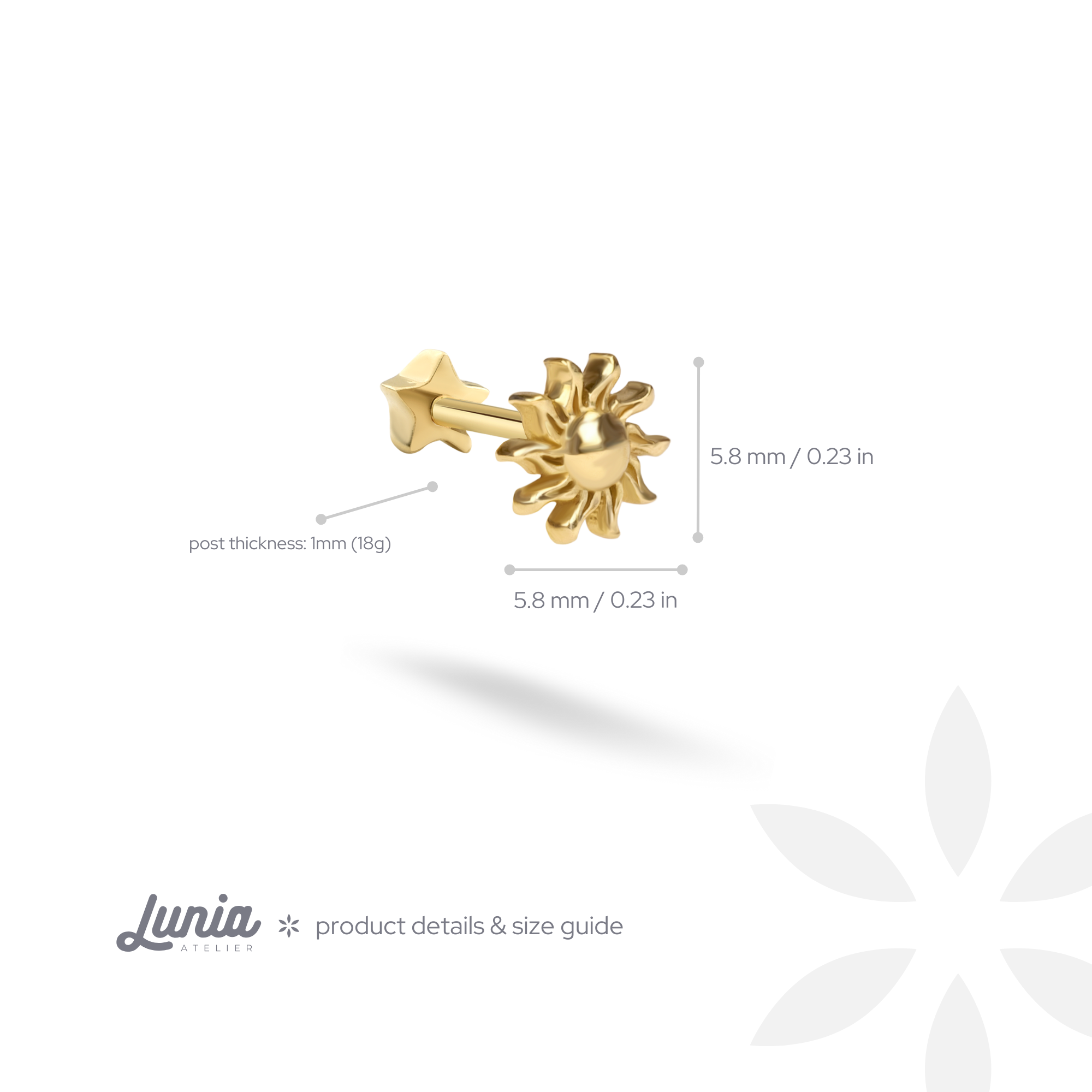 Shining Sun Flatback Ear Piercing 14K Gold