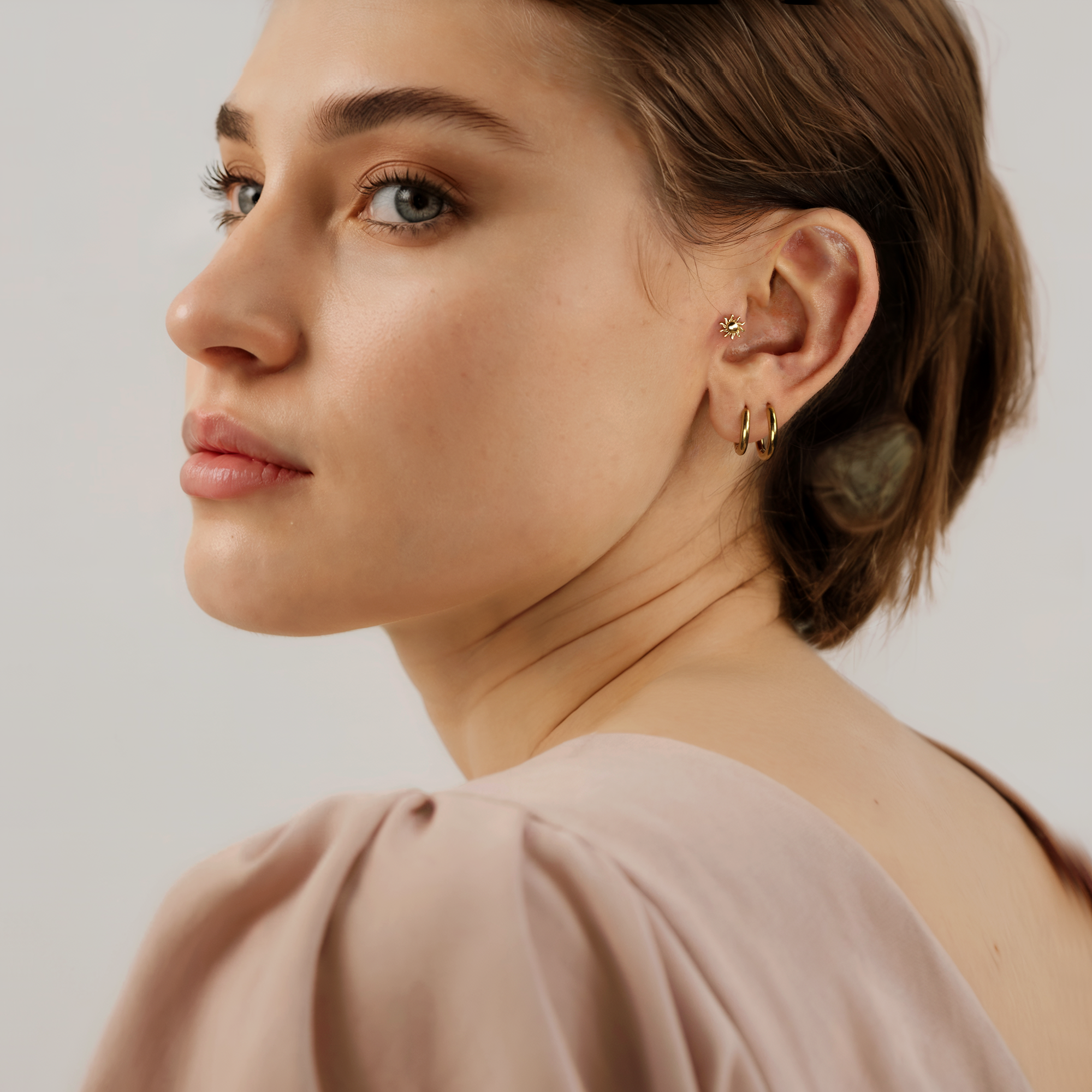 Shining Sun Flatback Ear Piercing 14K Gold