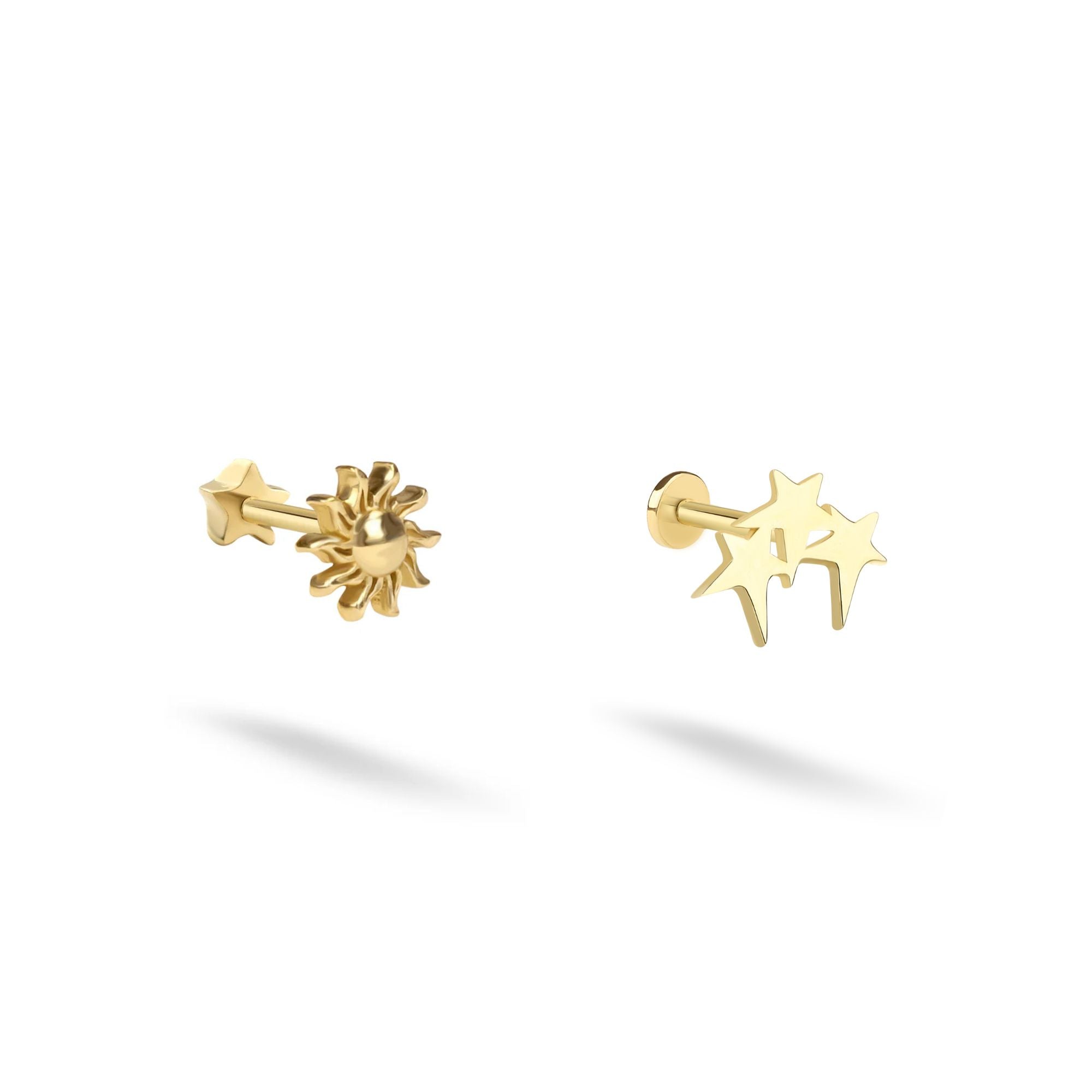 Sun with Triple Stars Gold Piercing Bundle 14K