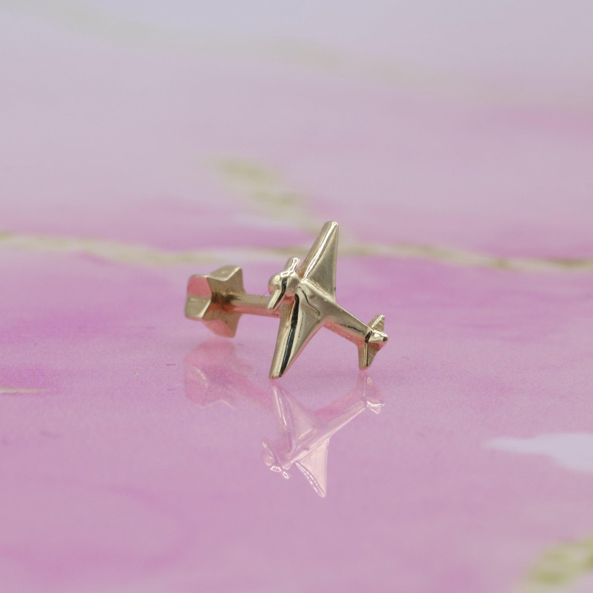 Aeroplane Flatback Ear Piercing 14K Gold