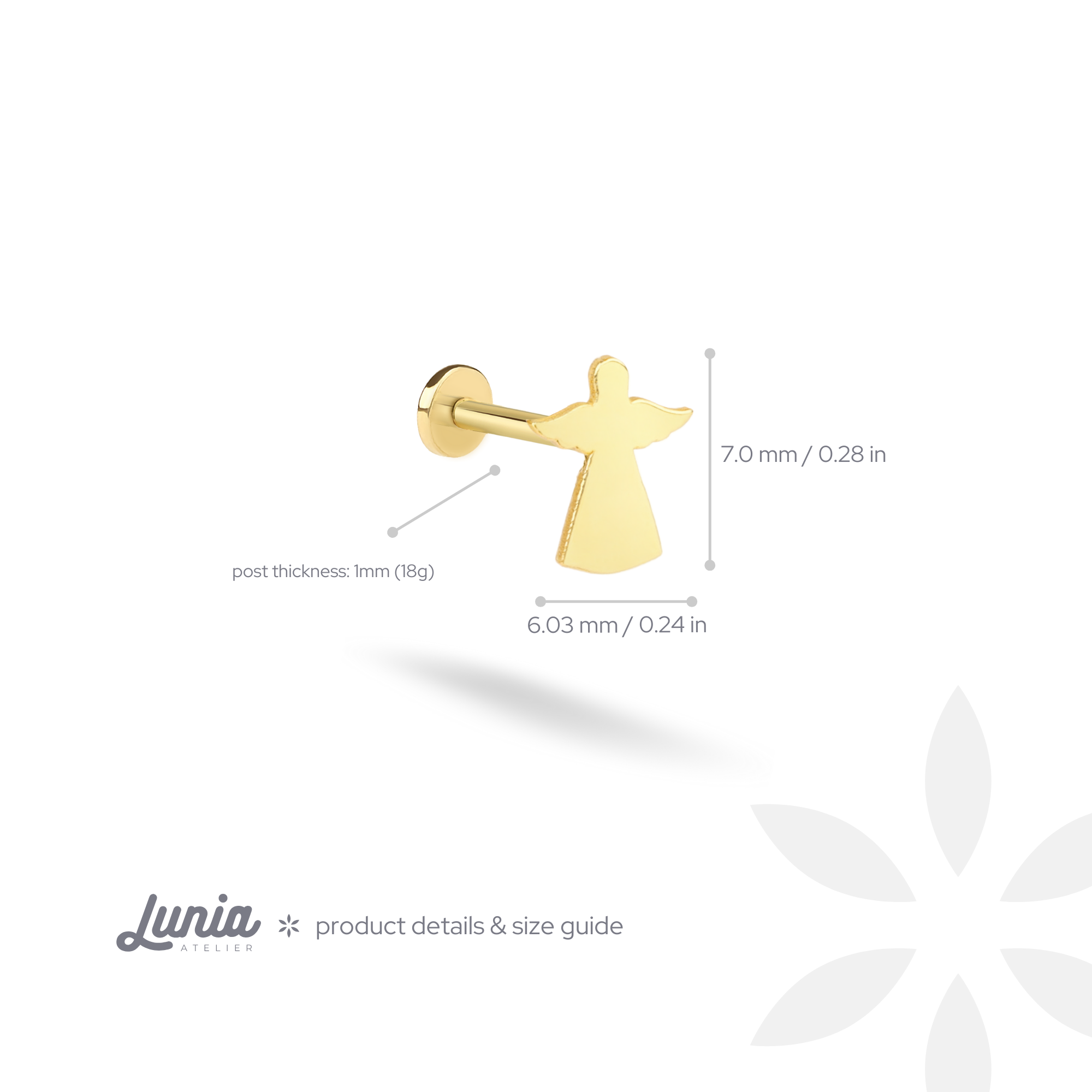 Angel Flatback Ear Piercing 14K Gold