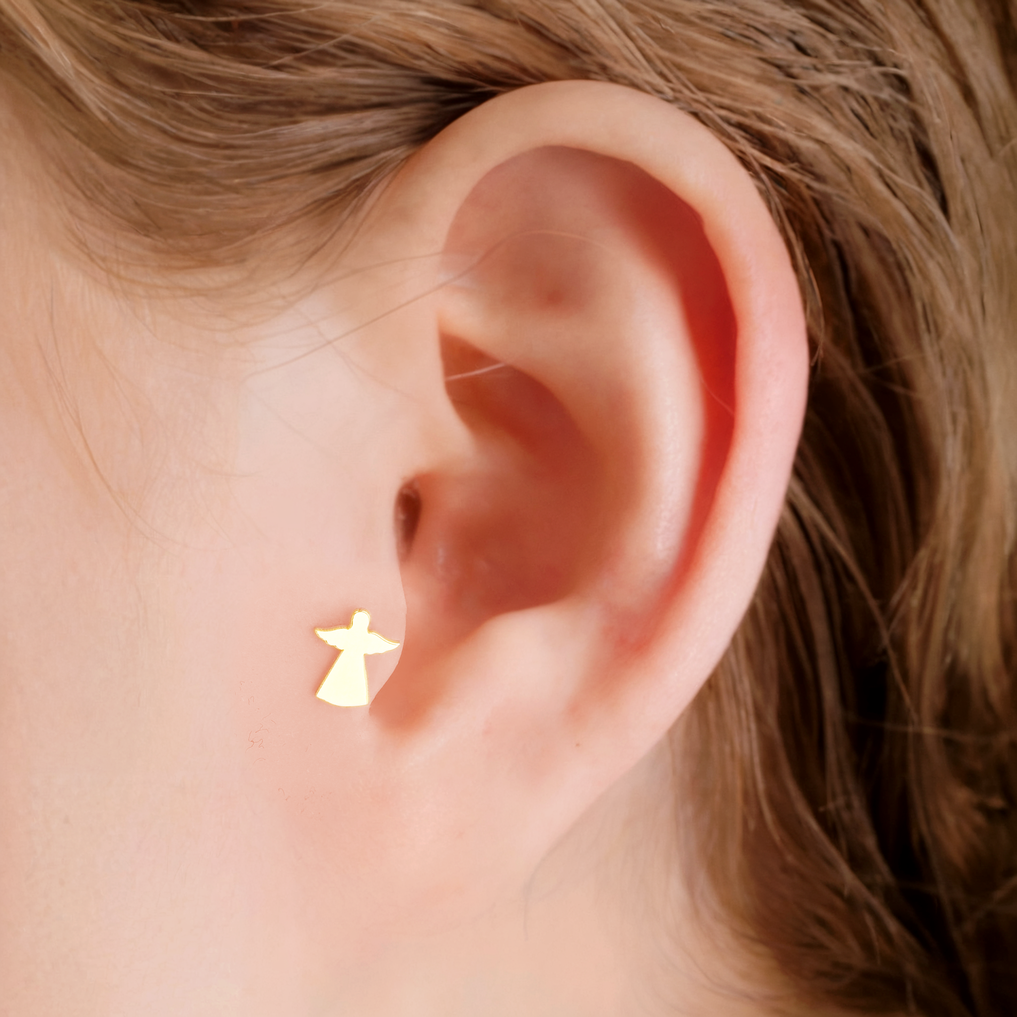 14K Gold Angel Flatback Ear Piercing