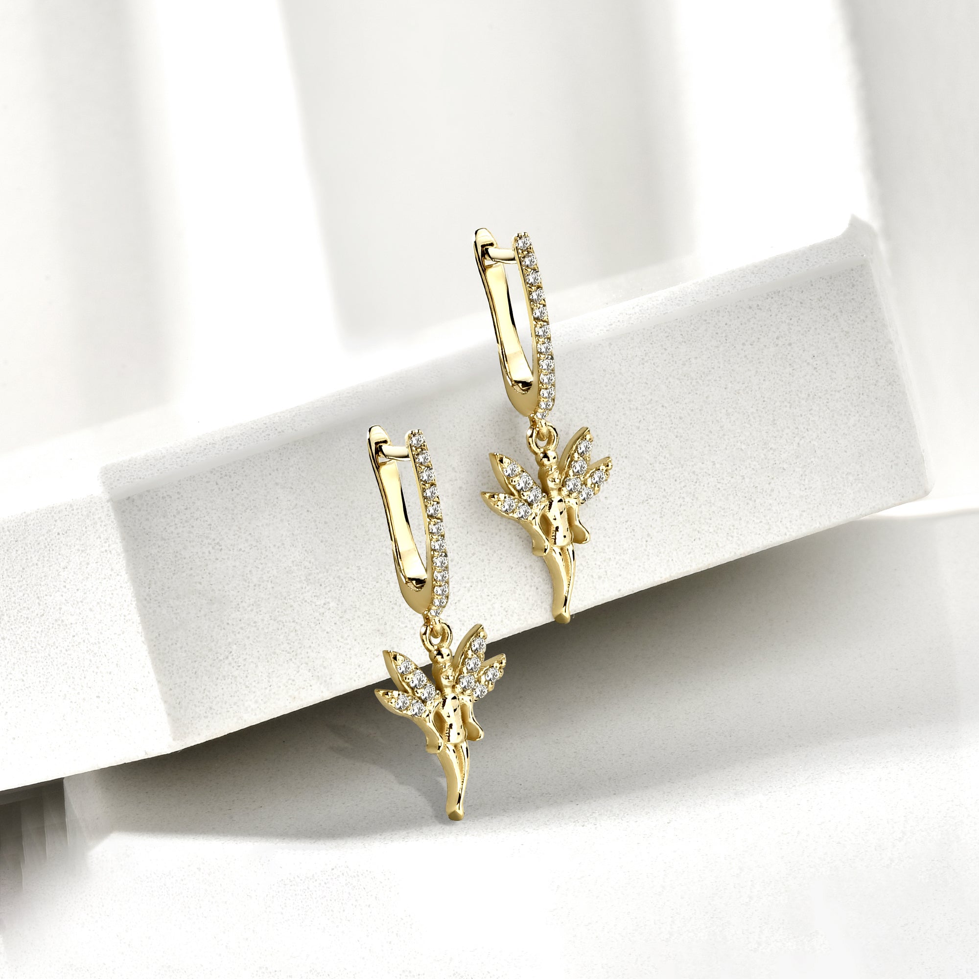 Angel Girl Dangling Diamond Earrings 14K Gold