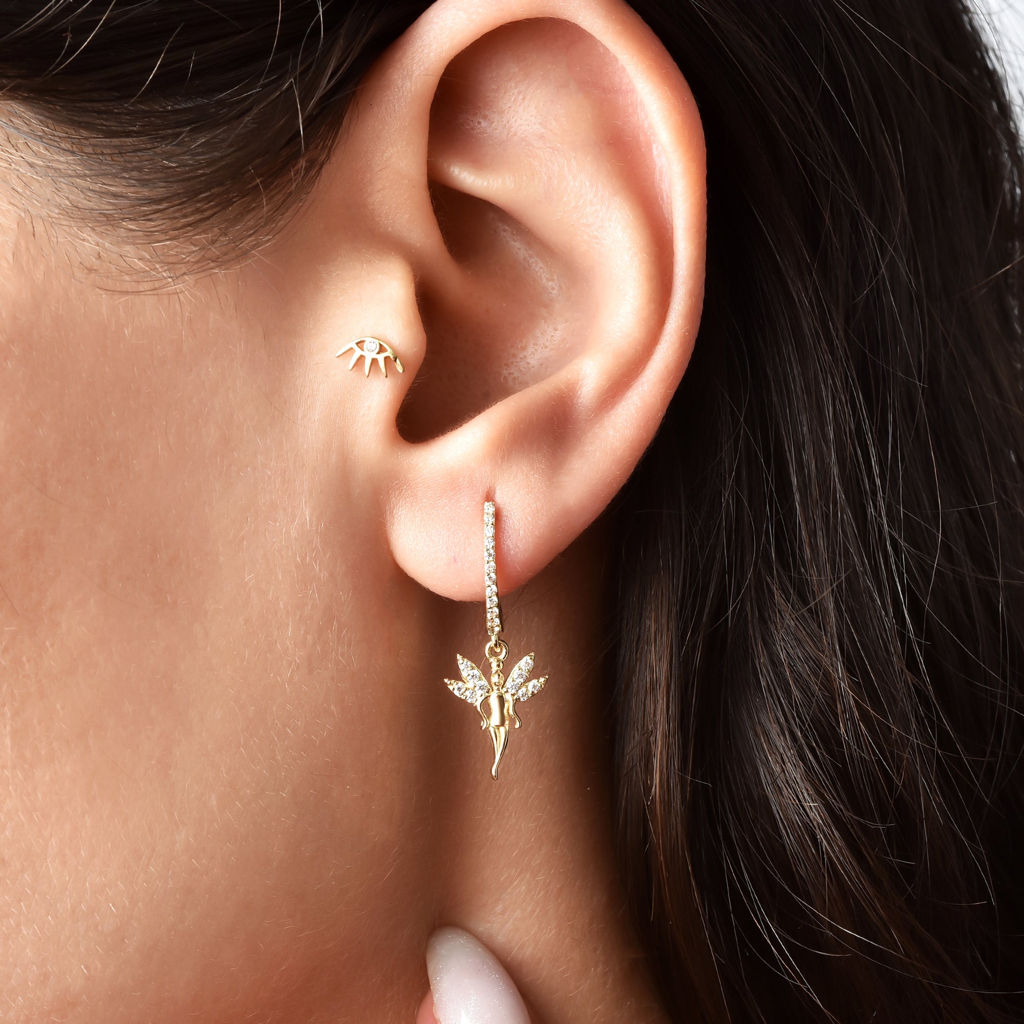 14K Gold Angel Girl Diamond Earrings