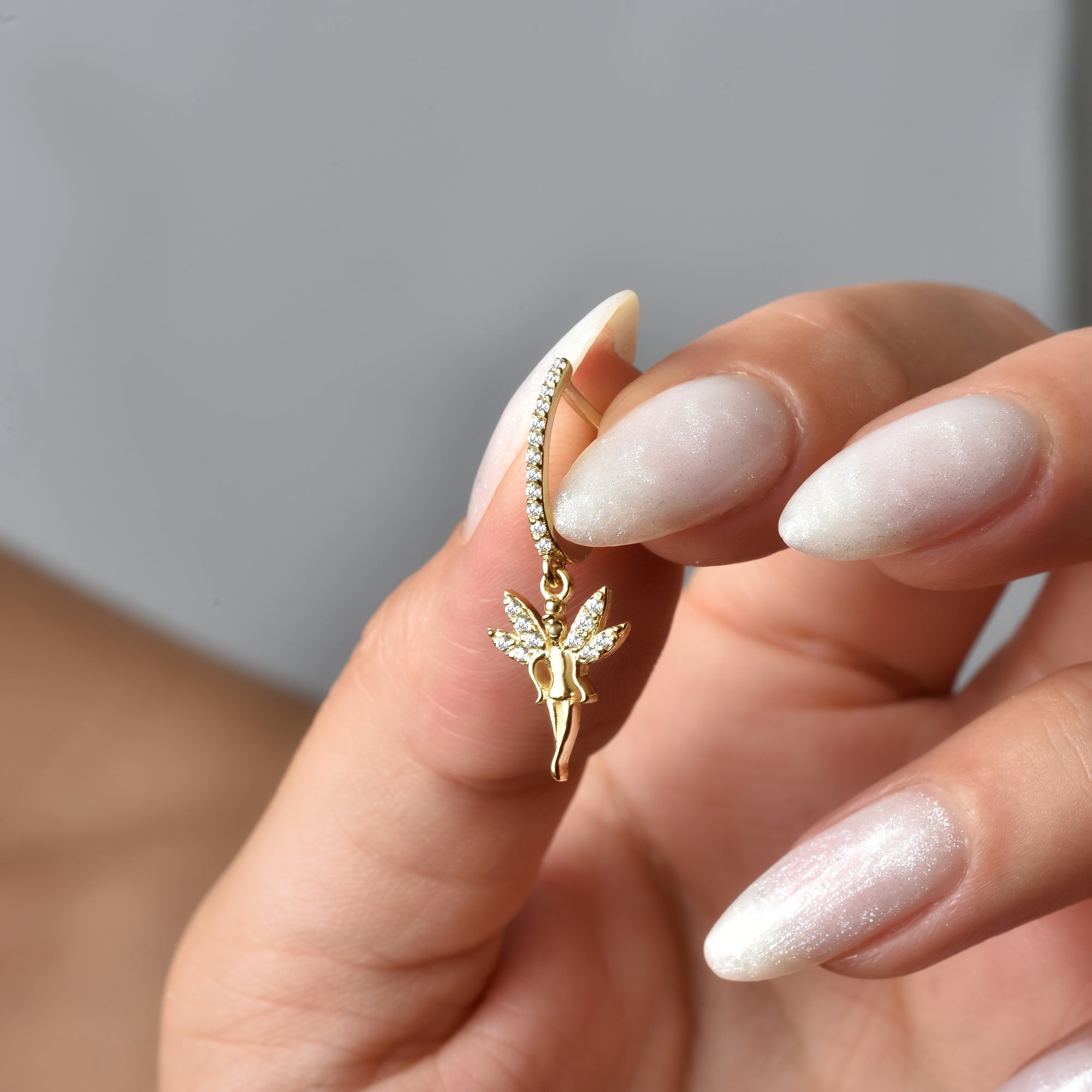 Angel Girl Dangling Diamond Earrings 14K Gold