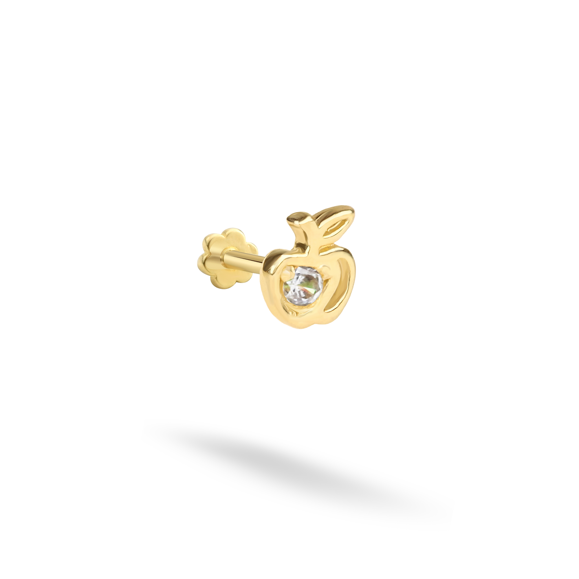 Apple Fruit Flatback Ear Piercing 14K Gold with CZ Stone