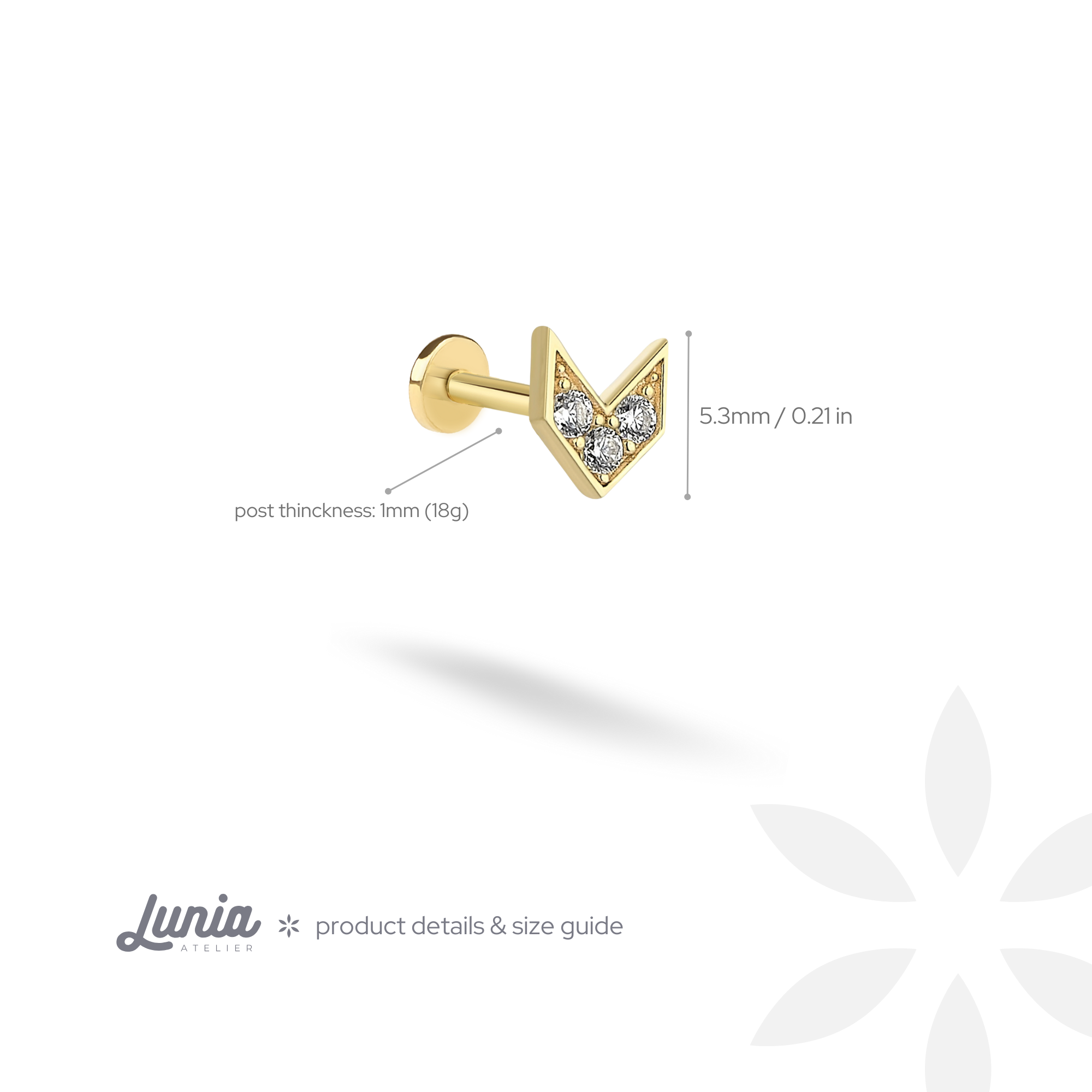 Arrowhead Flatback Ear Diamond CZ Stone Piercing 14K Gold