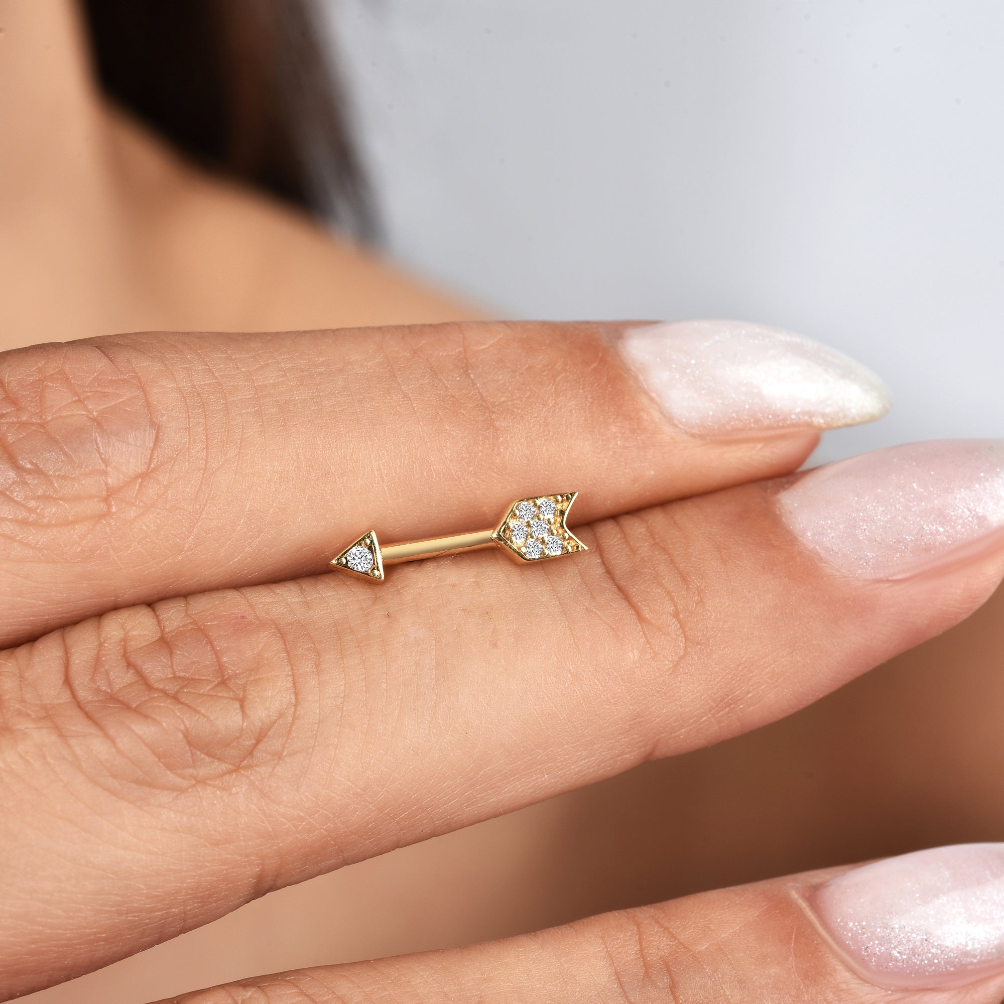 Arrows Flatback Ear Piercing 14K Gold with CZ Stone