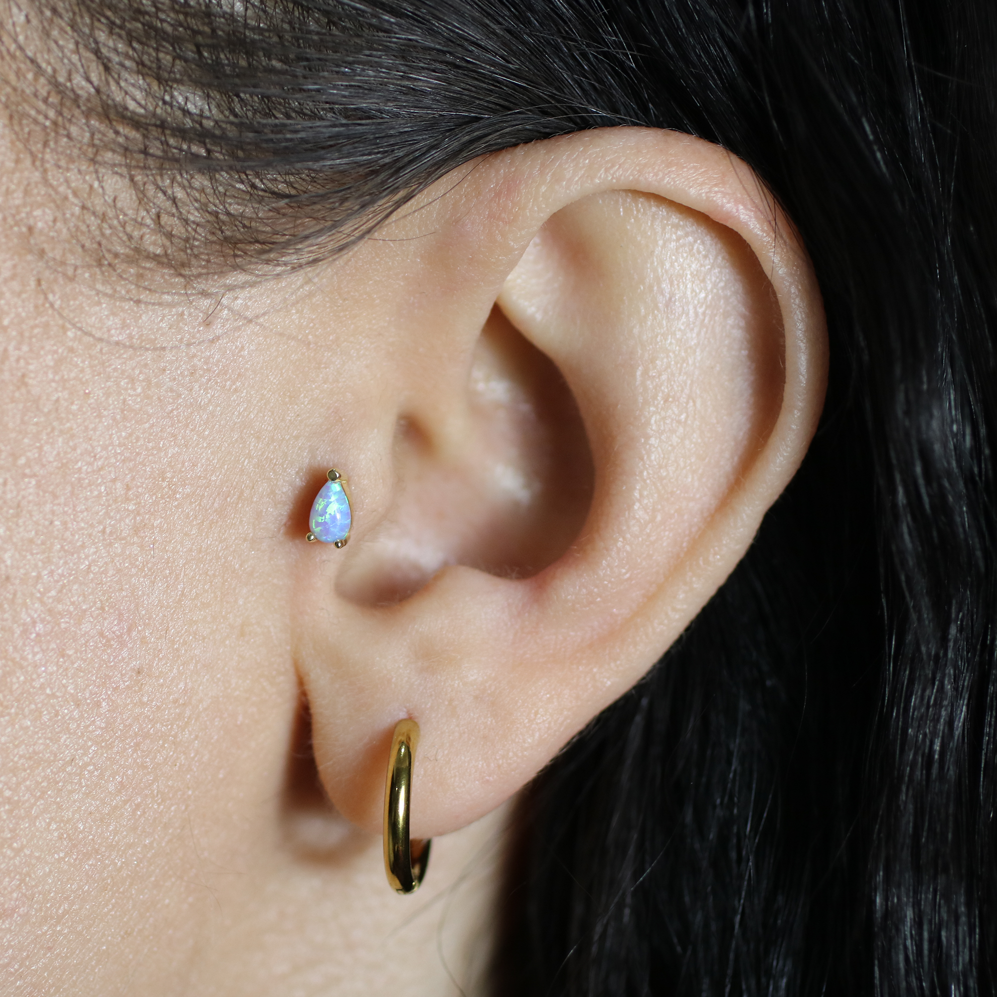 Blue Mist Flatback Ear Piercing 14K Gold with CZ Stone
