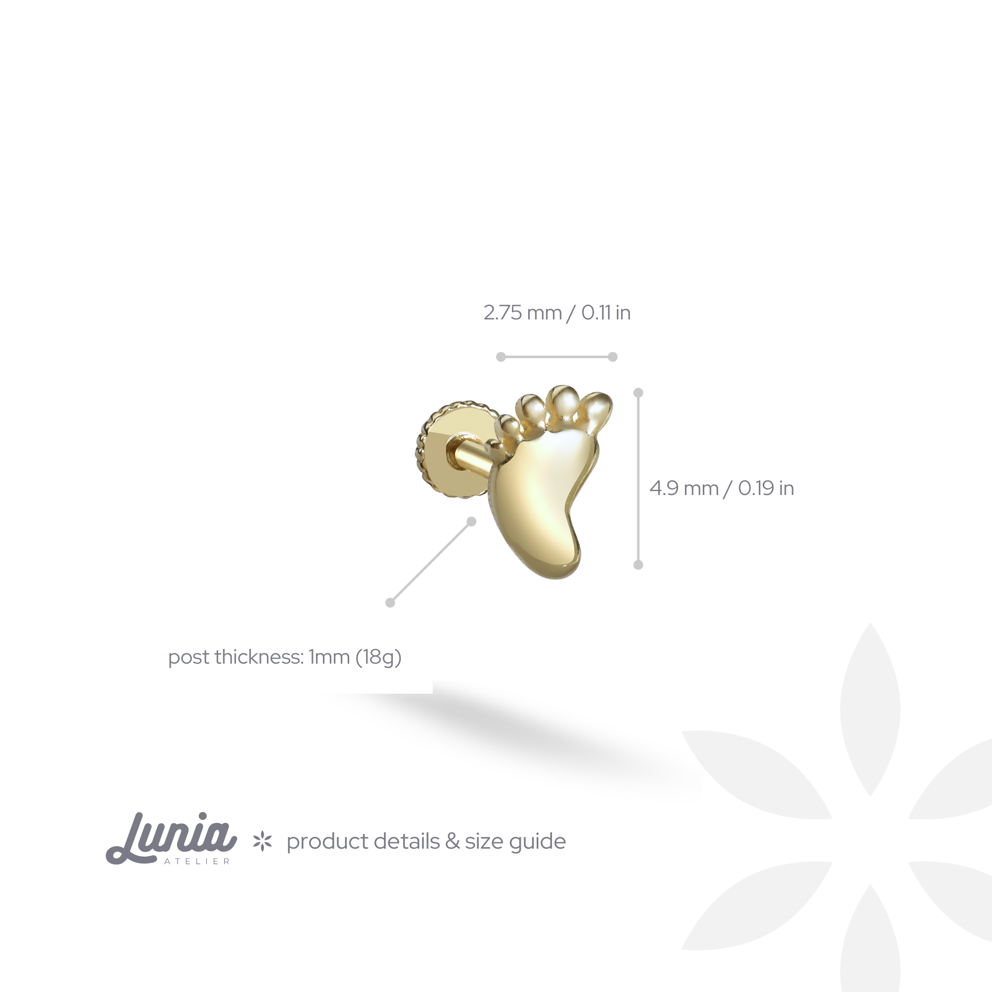 Baby Foot Flatback Ear Piercing 14K Gold