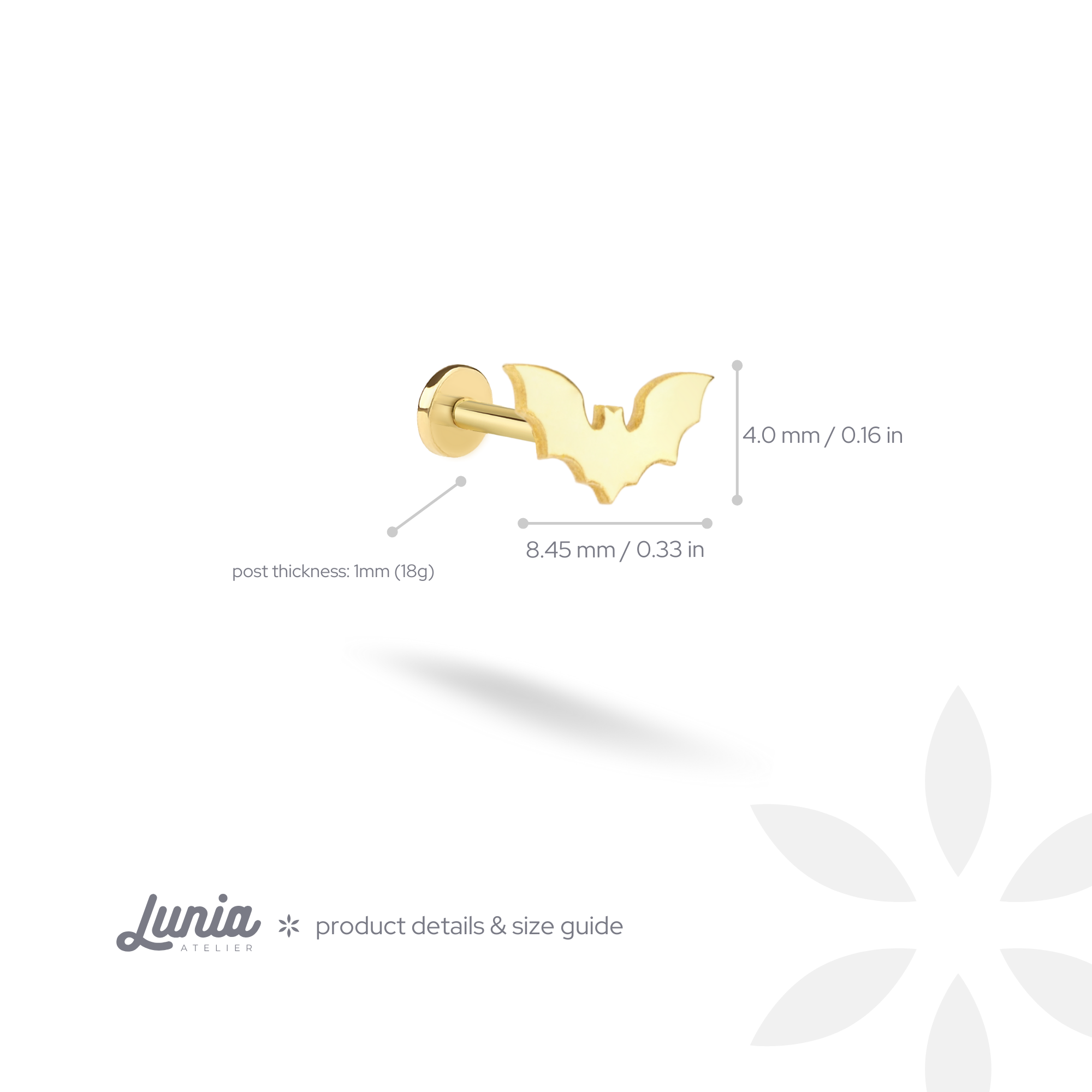 Bat Flatback Ear Piercing 14K Gold
