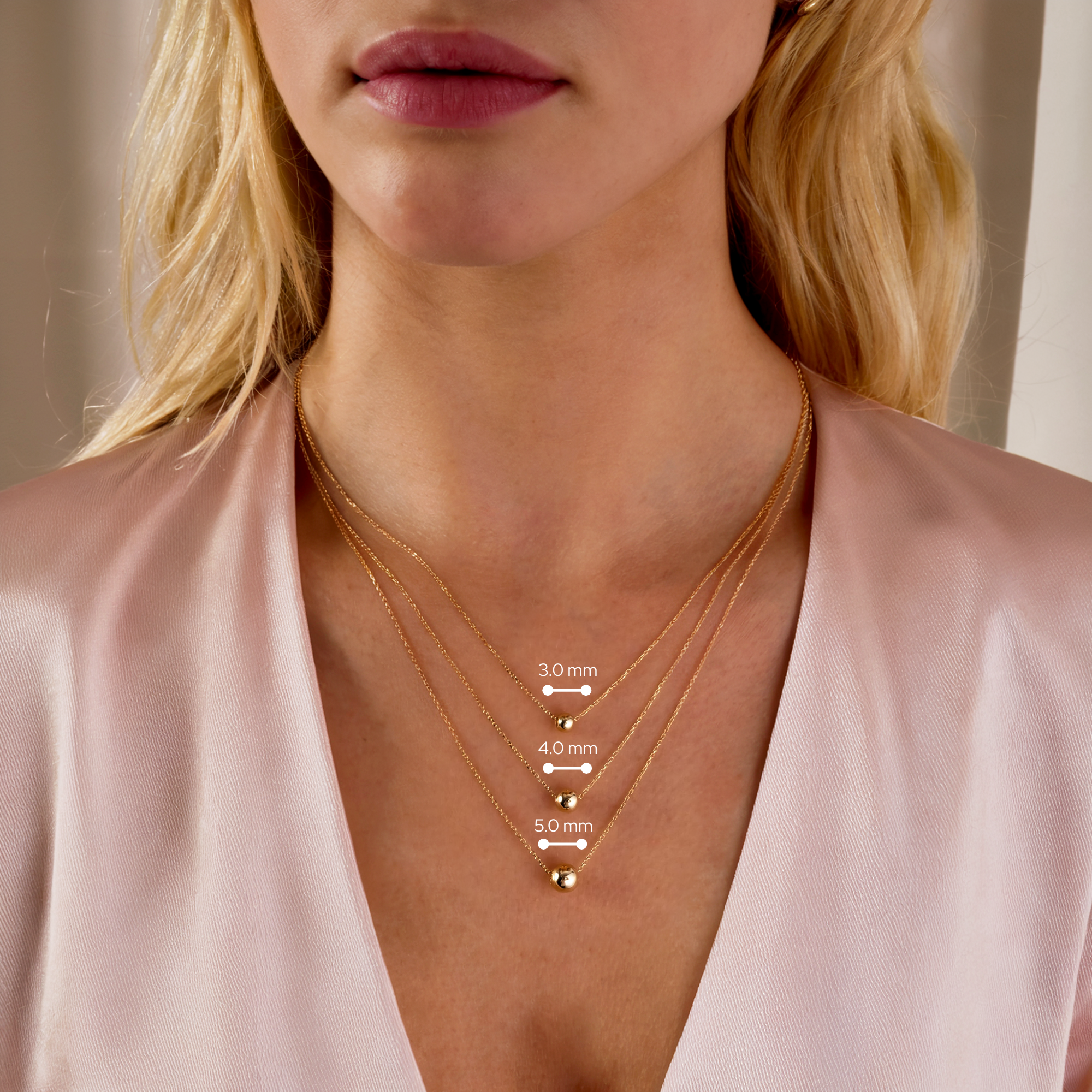 Bead Ball Size Necklace 14K Gold