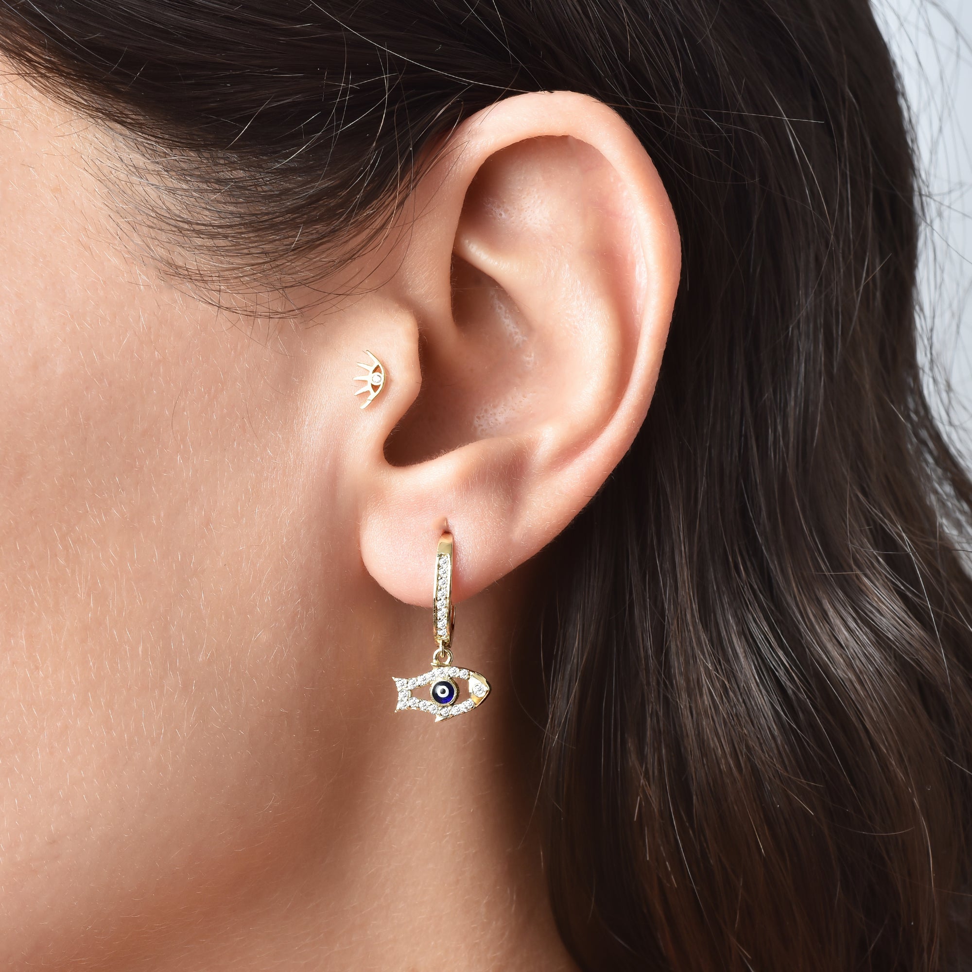 Embroidered Fish Drop Earrings 14K Gold