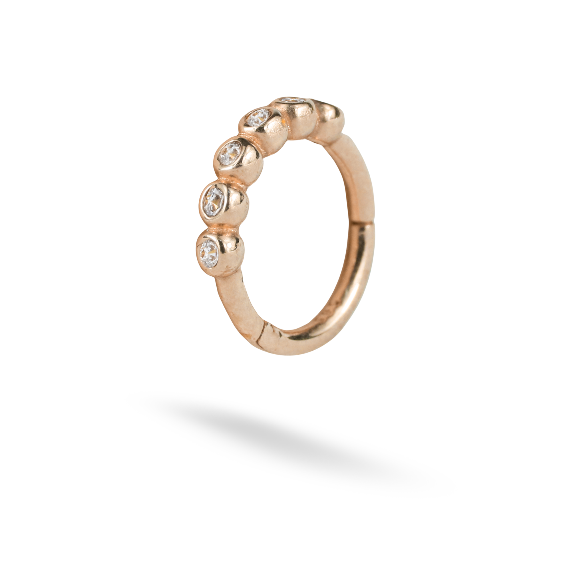 Beaded Hoop Ear Piercing 14K Gold with CZ Stone