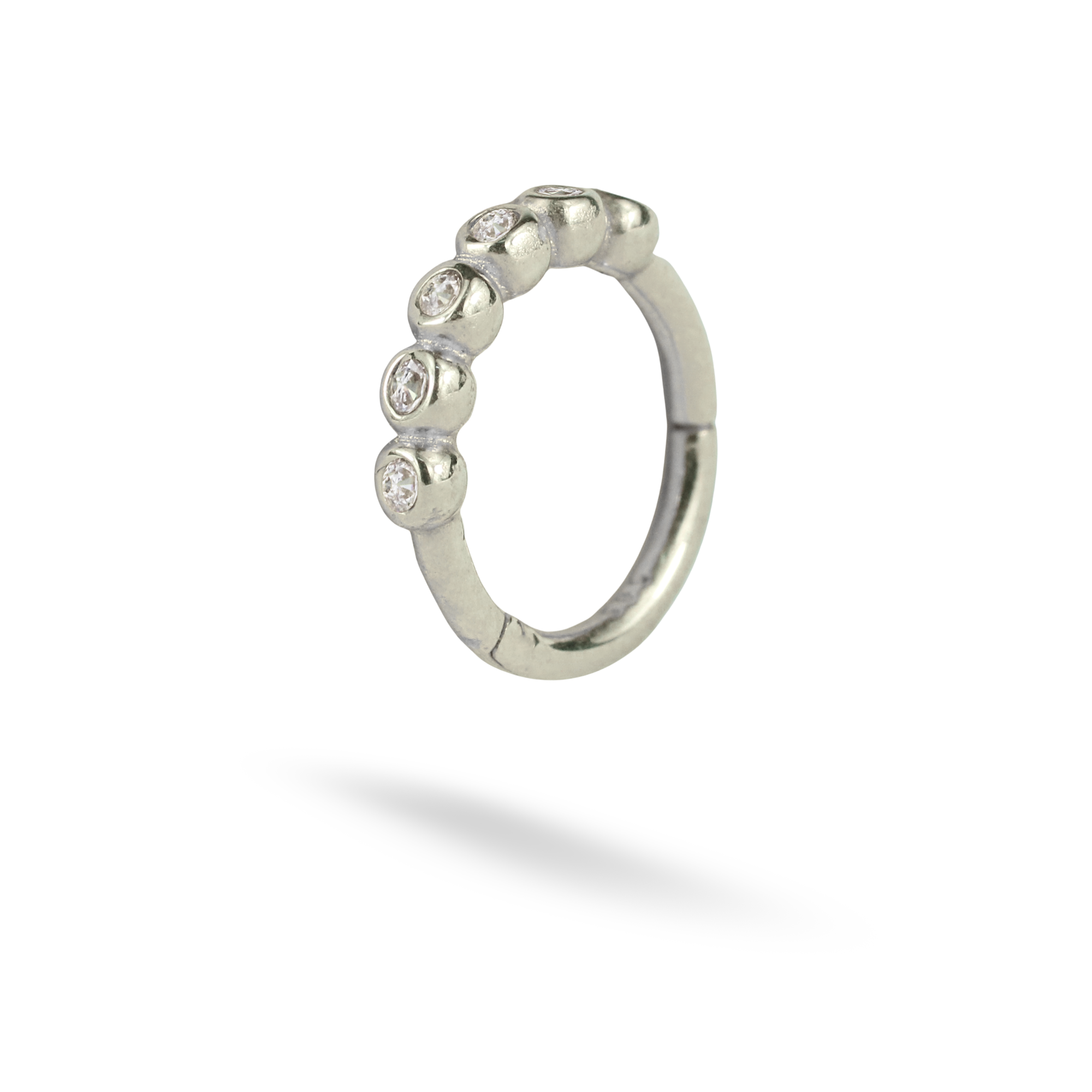 Beaded Hoop Ear Piercing 14K Gold with CZ Stone