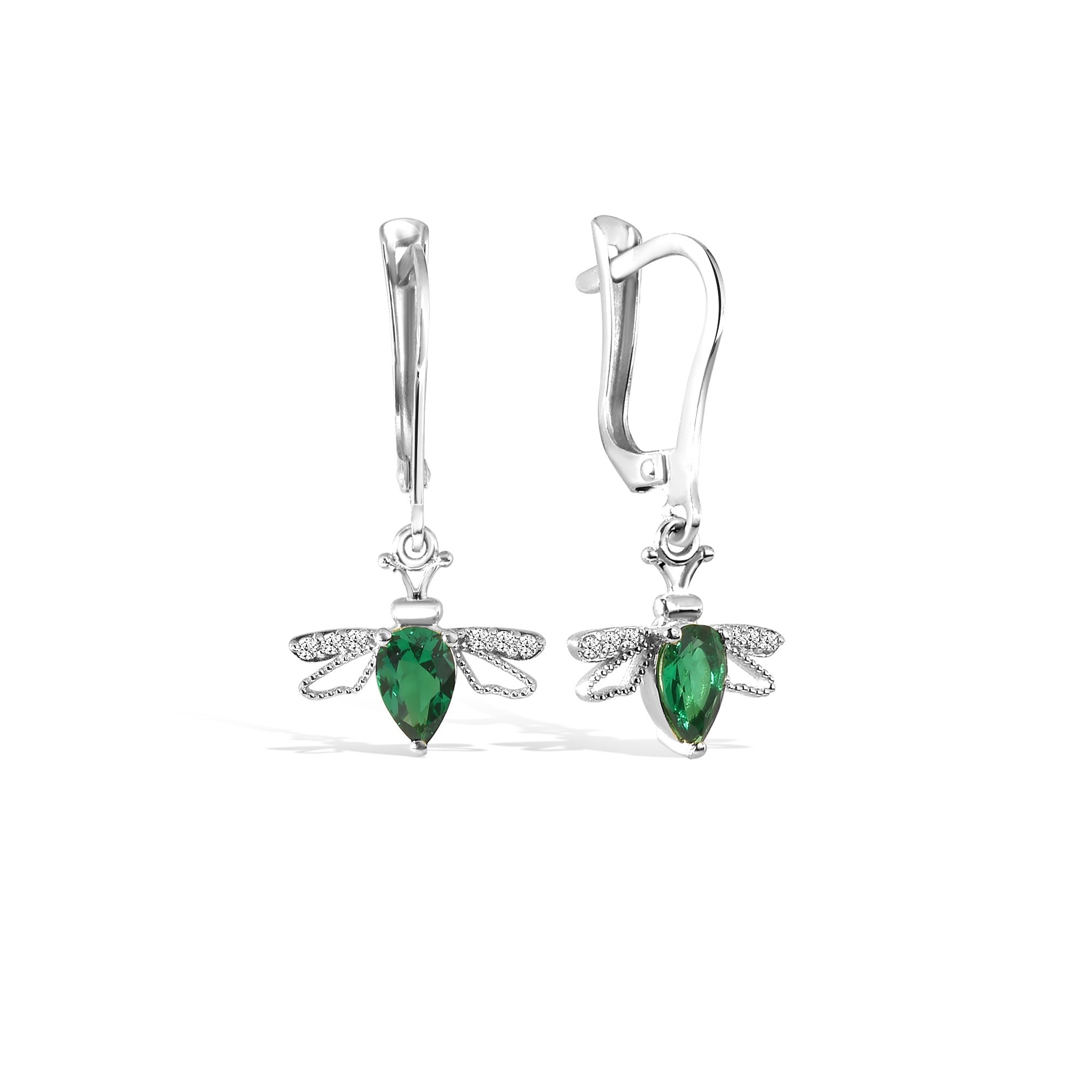 Bee Dangle Diamond Hoops Earrings 14K Gold