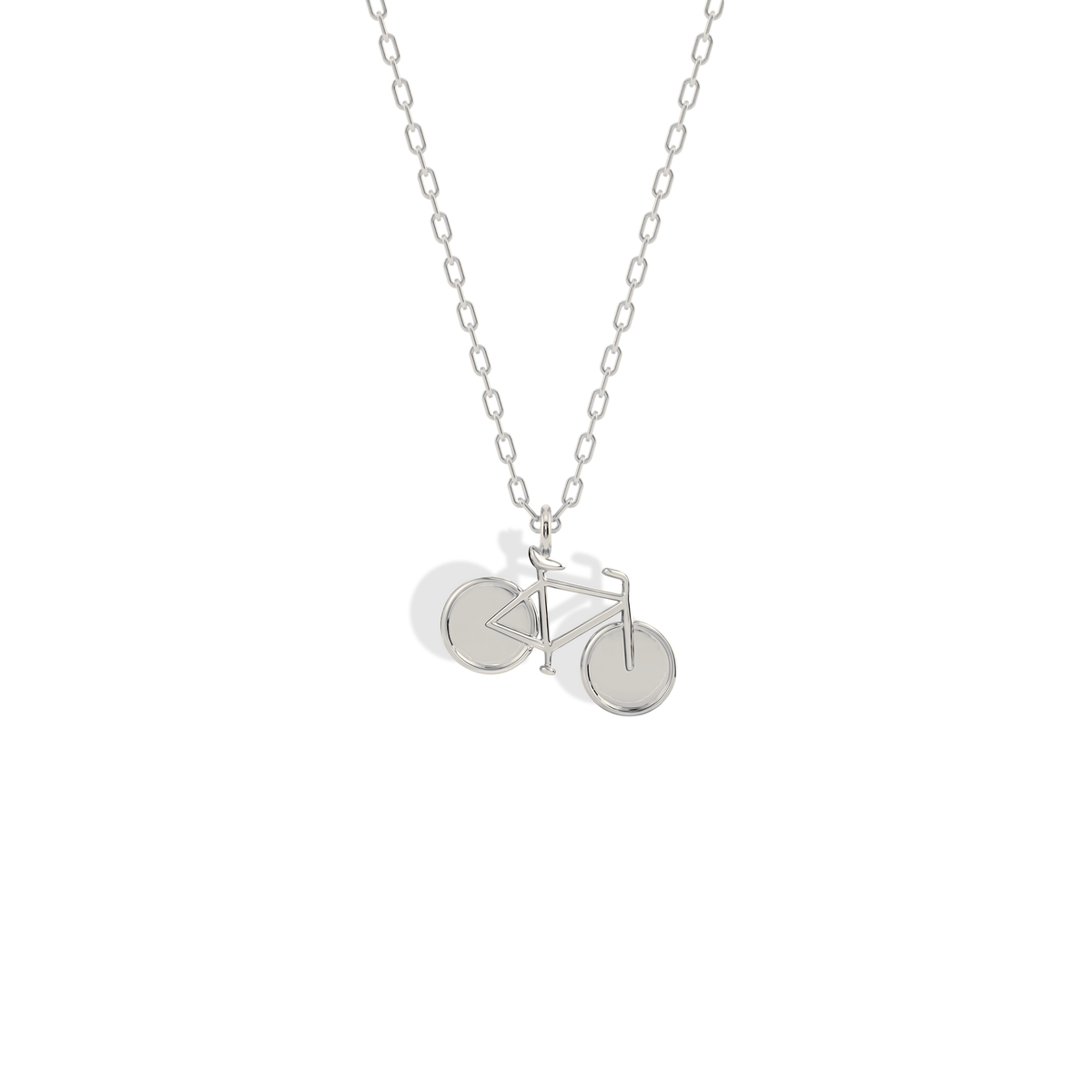 Pale white gold bicycle pendant that suits minimal, silver toned outfits