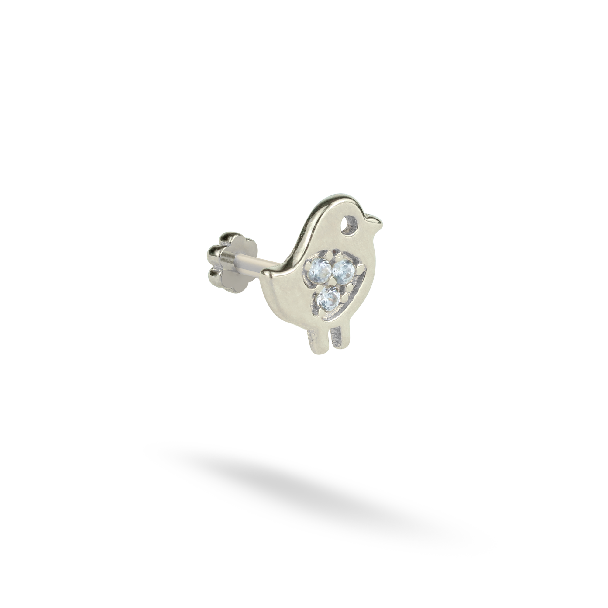 Bird Flatback Ear Piercing 14K Gold with CZ Stone