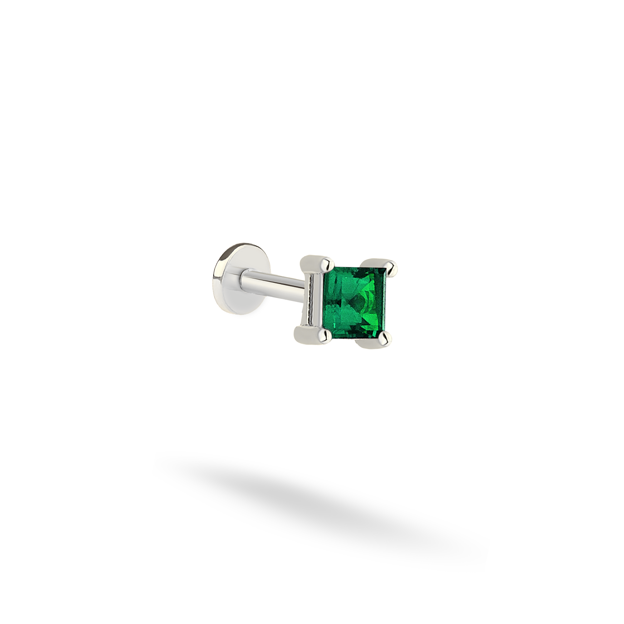 Birthstone Gemstone Custom Square Flatback Ear Piercing 14K Gold