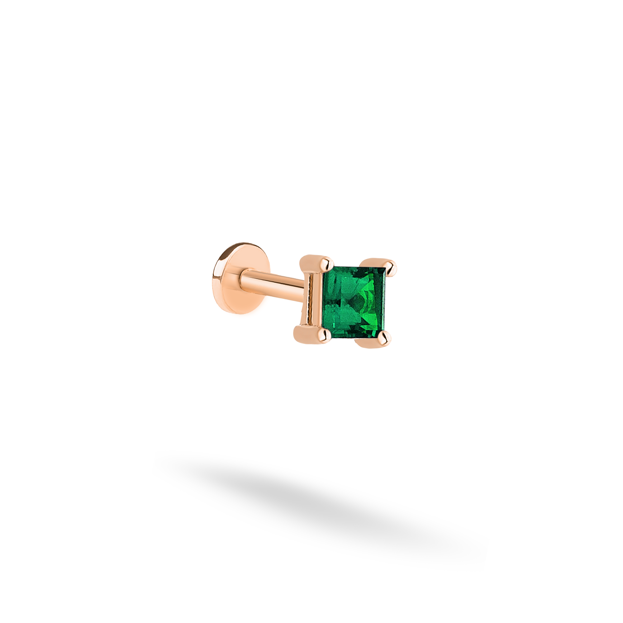 Birthstone Gemstone Custom Square Flatback Ear Piercing 14K Gold