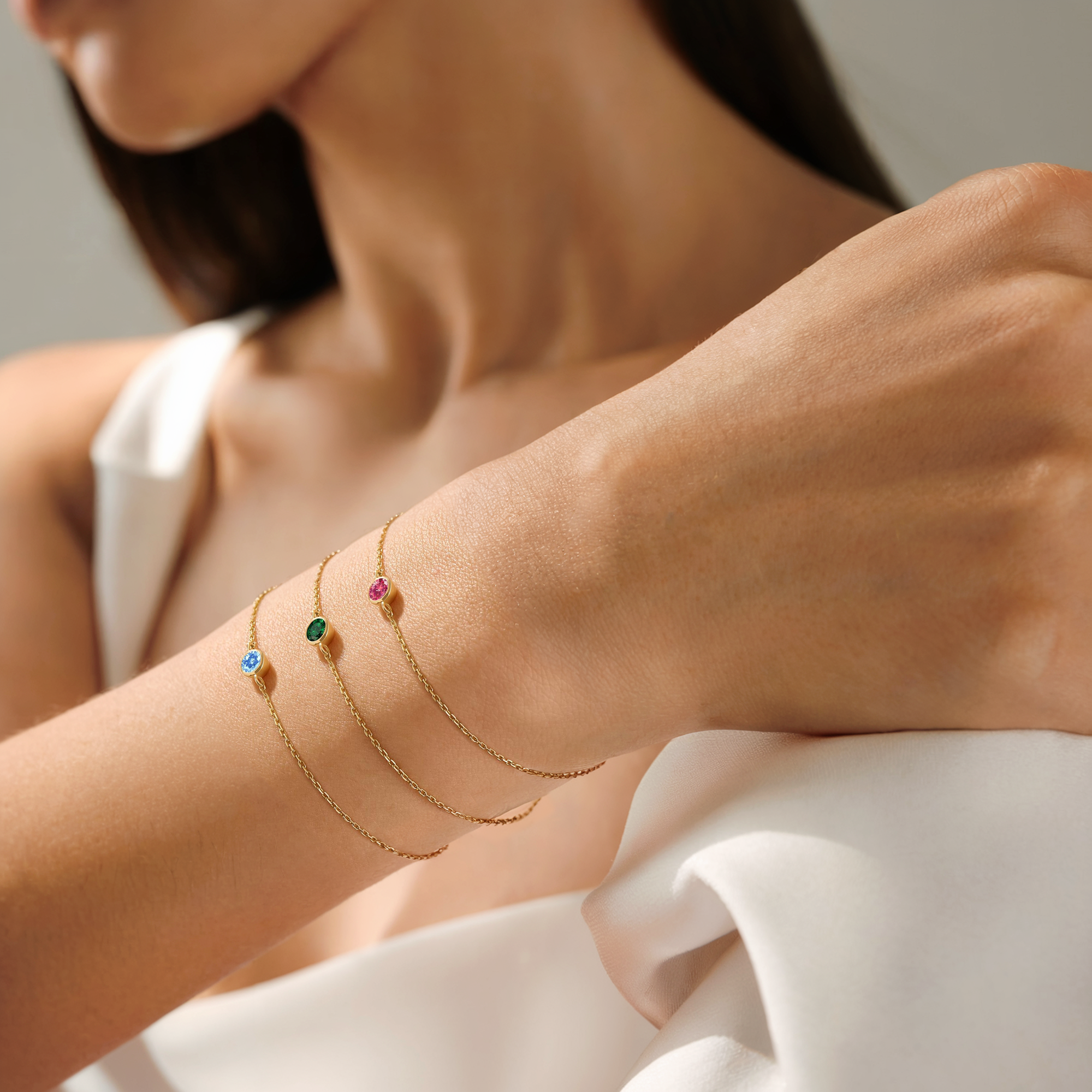 Birthstone Custom Gemstone Solitaire Custom Bracelet 14K Gold