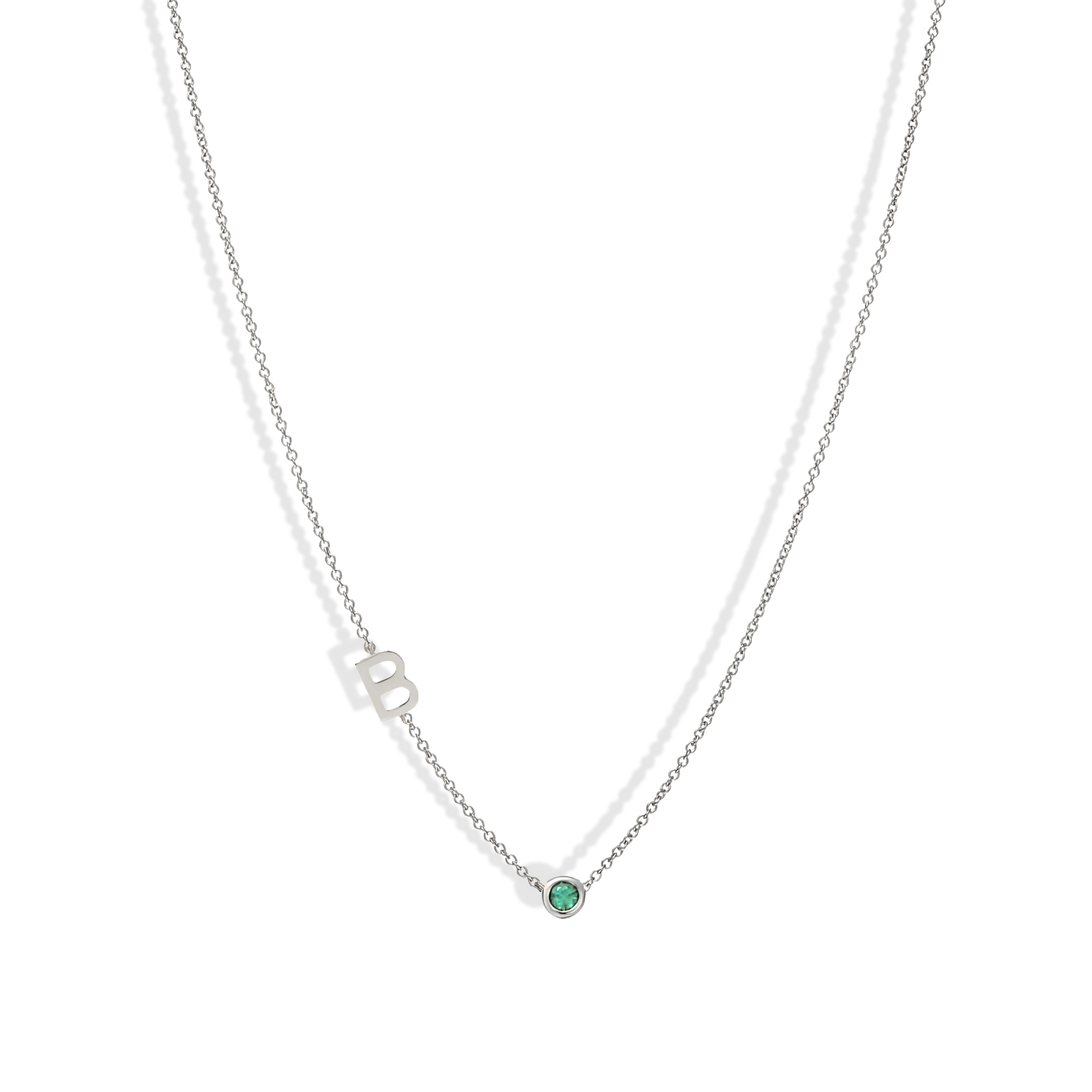 Birthstone Initial Letter Custom Necklace 14K Gold