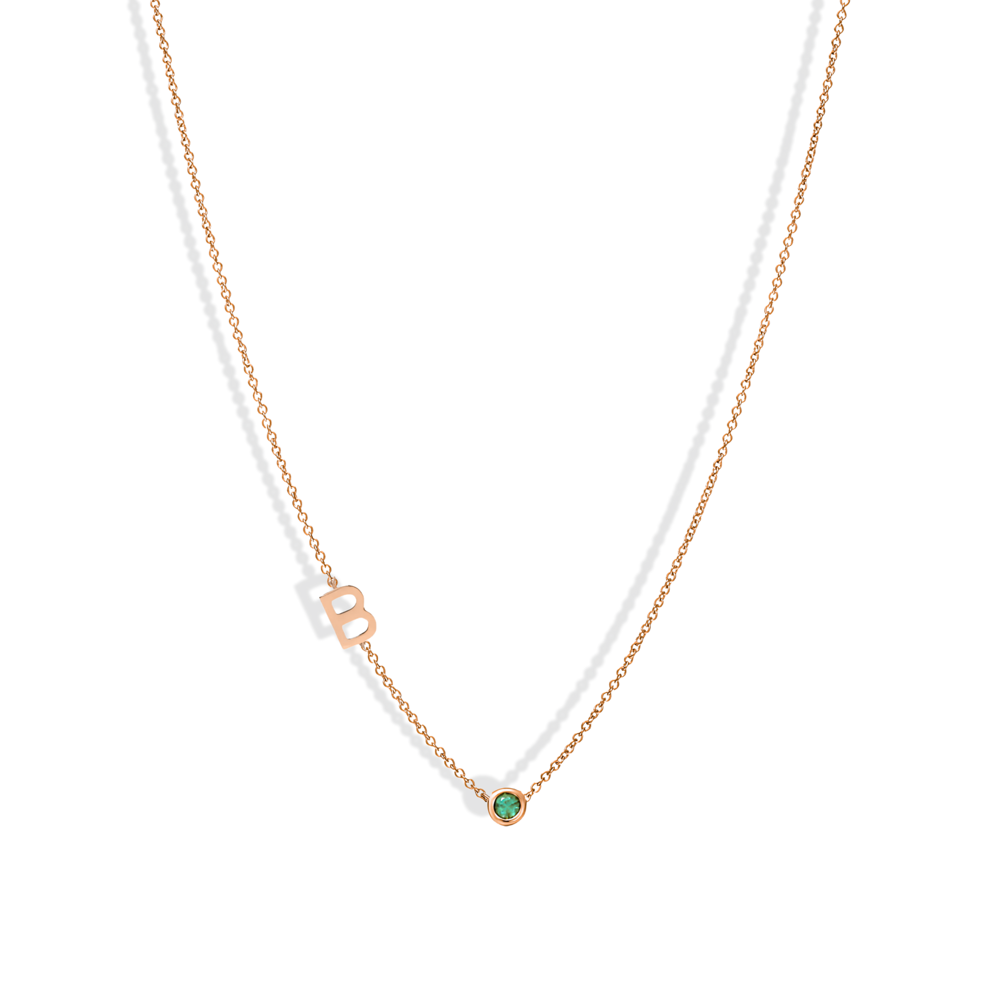 Birthstone Initial Letter Custom Necklace 14K Gold