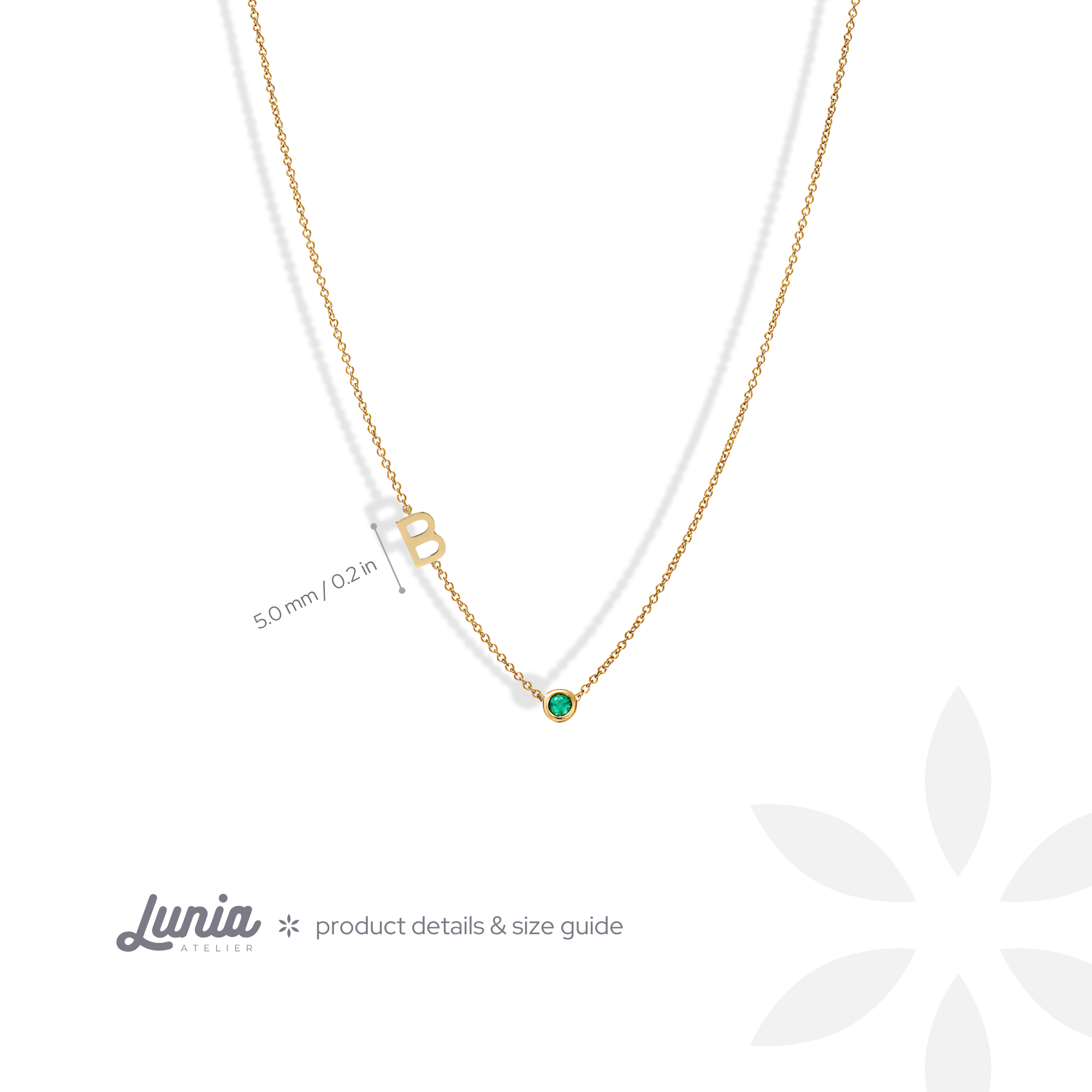 Birthstone Initial Letter Custom Necklace 14K Gold