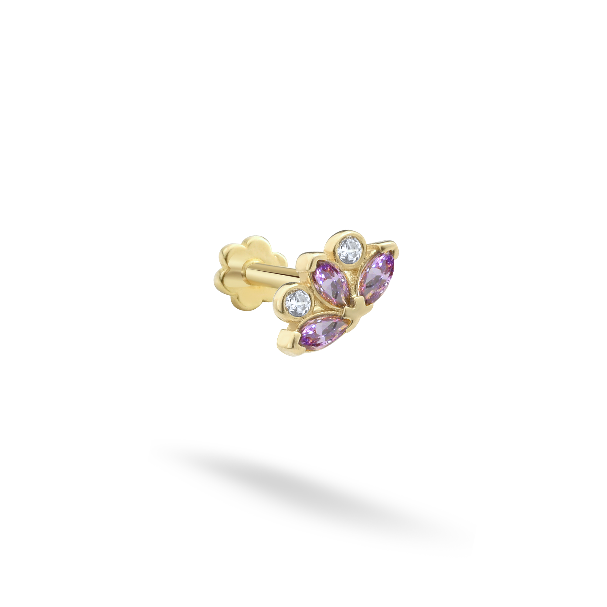 Blossom Flatback Ear Piercing 14K Gold with CZ Stone