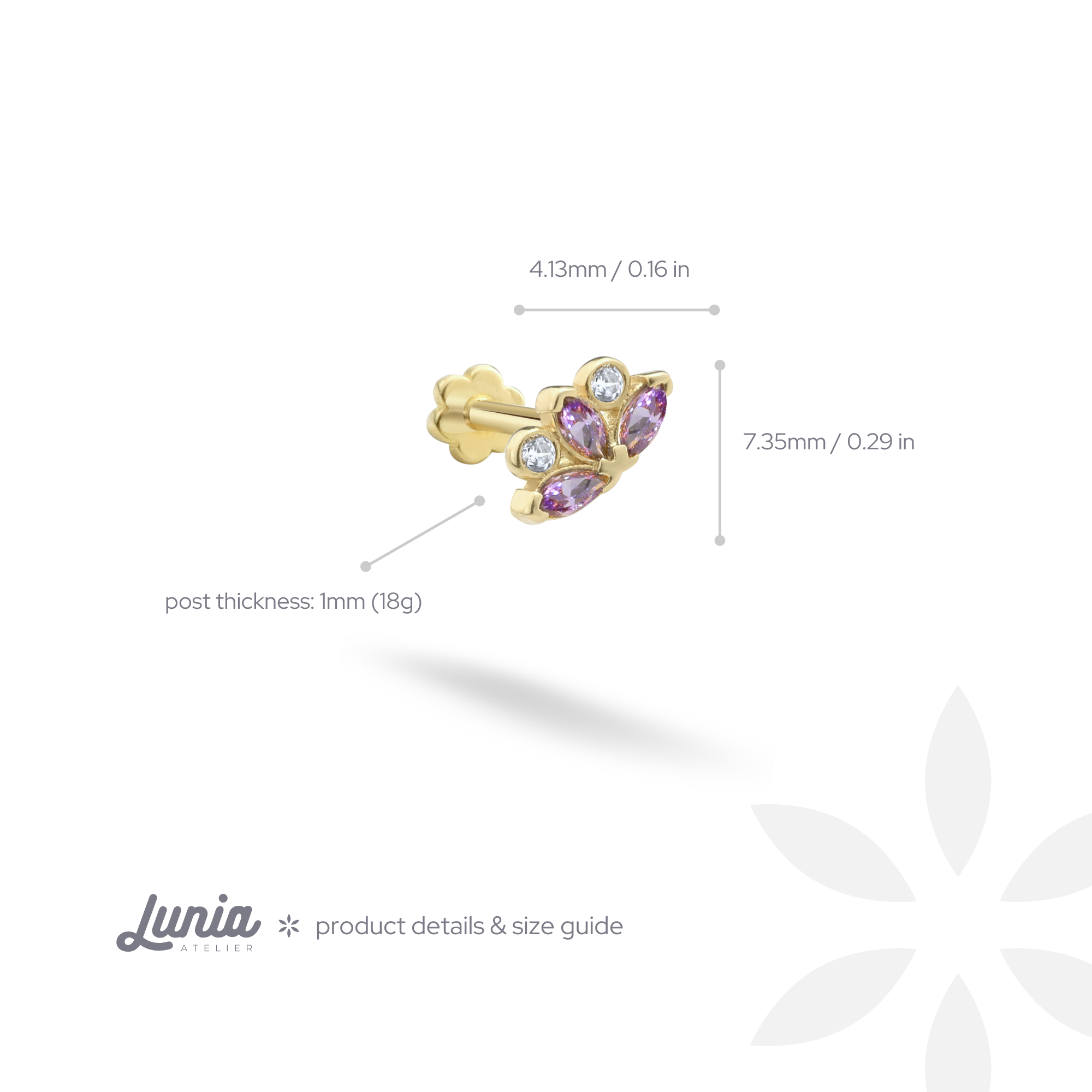 Blossom Flatback Ear Piercing 14K Gold with CZ Stone