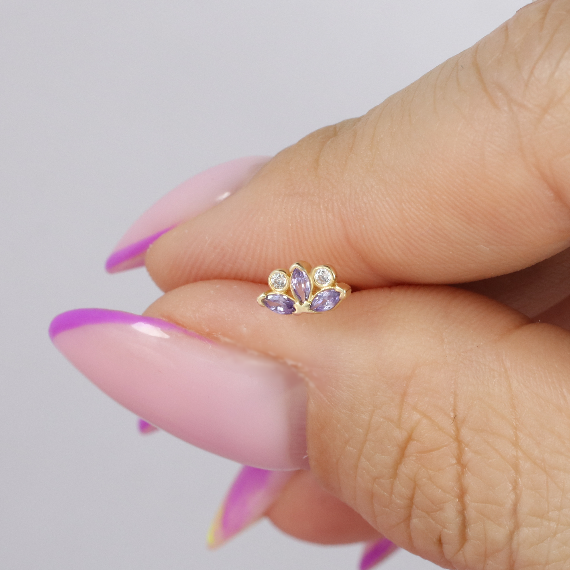 Blossom Flatback Ear Piercing 14K Gold with CZ Stone