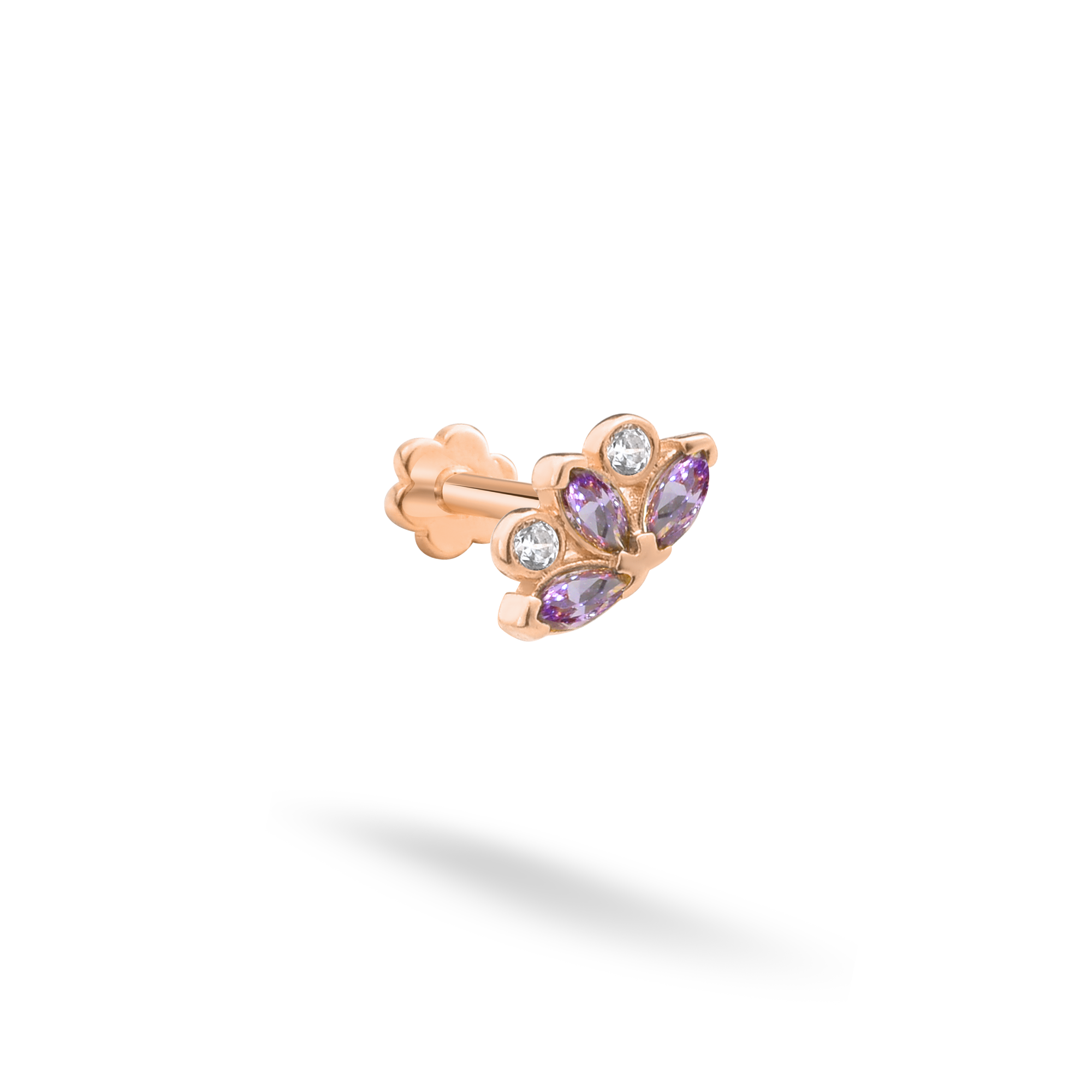 Blossom Flatback Ear Piercing 14K Gold with CZ Stone