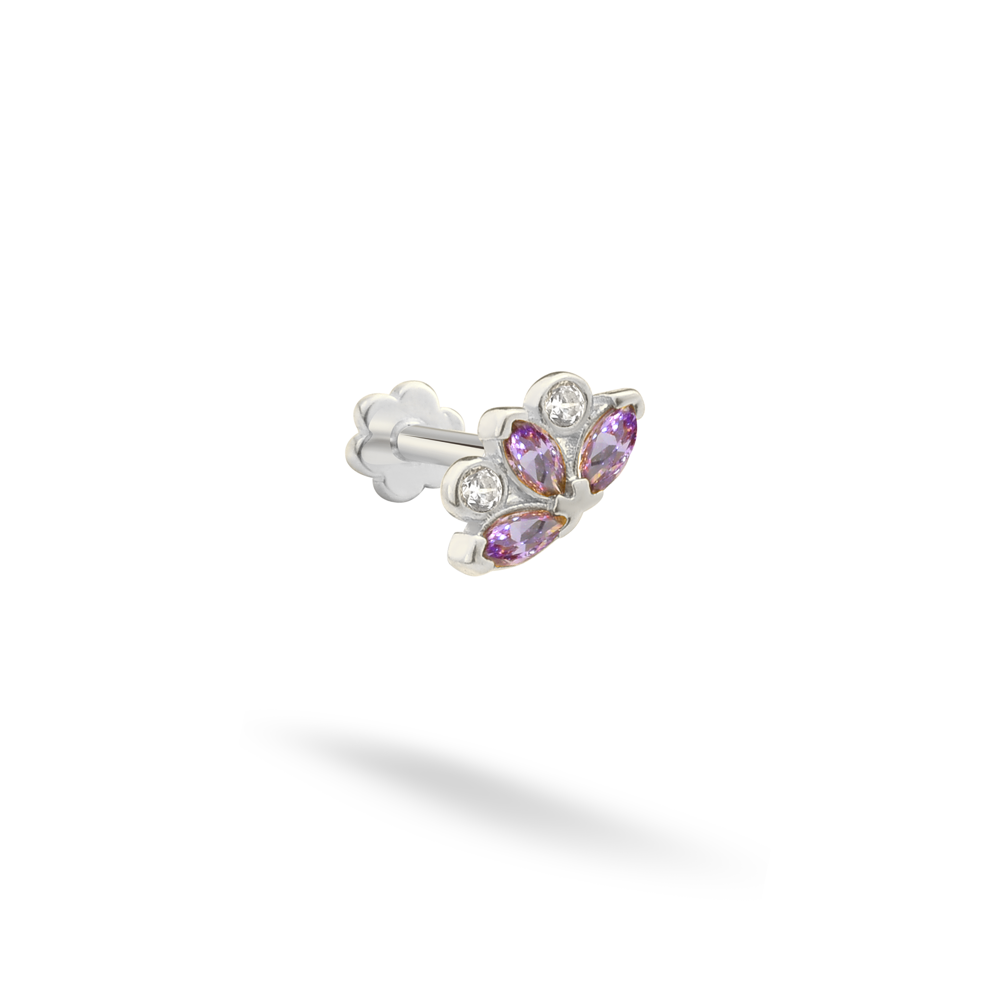 Blossom Flatback Ear Piercing 14K Gold with CZ Stone
