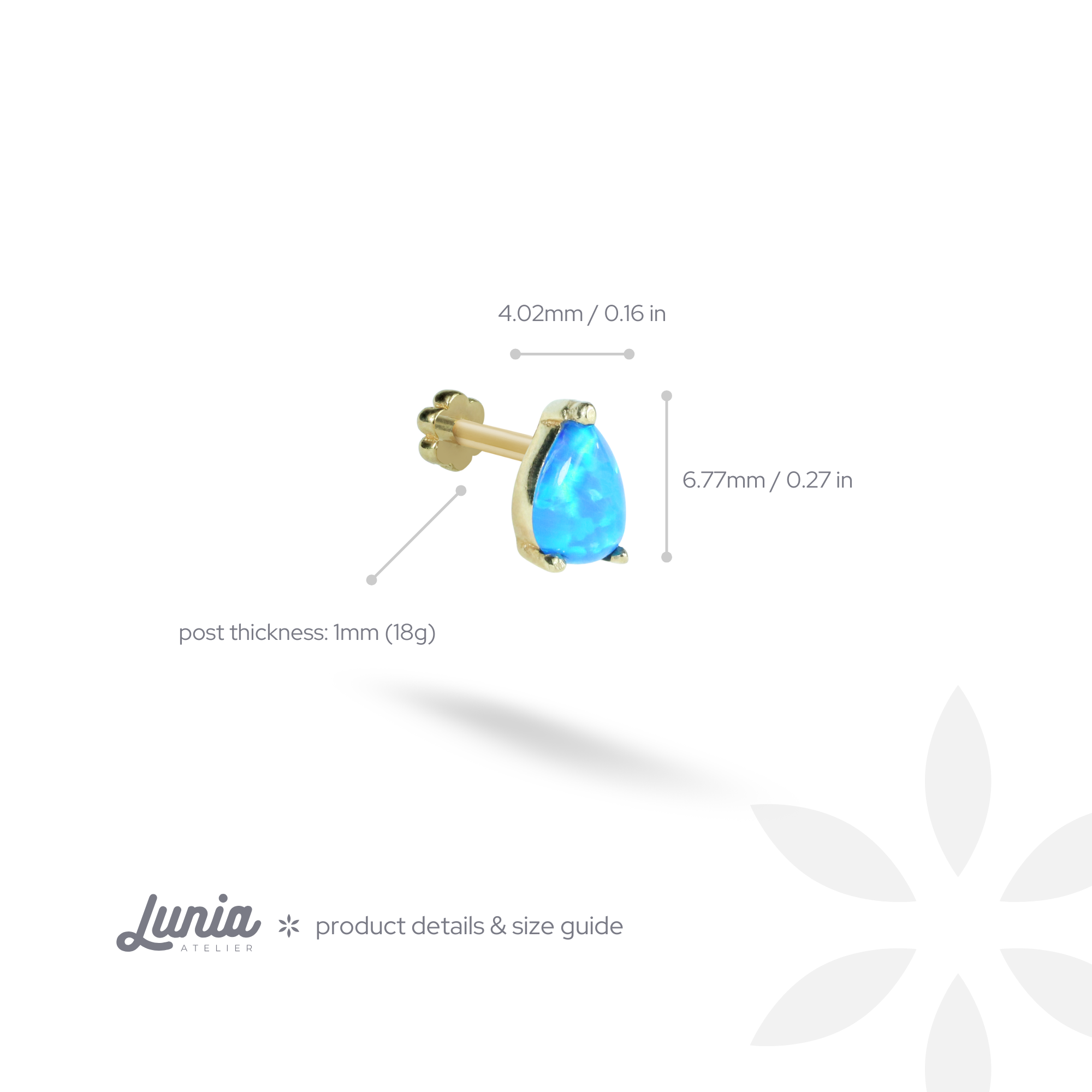 Blue Drop Flatback Ear Piercing 14K Gold with CZ Stone