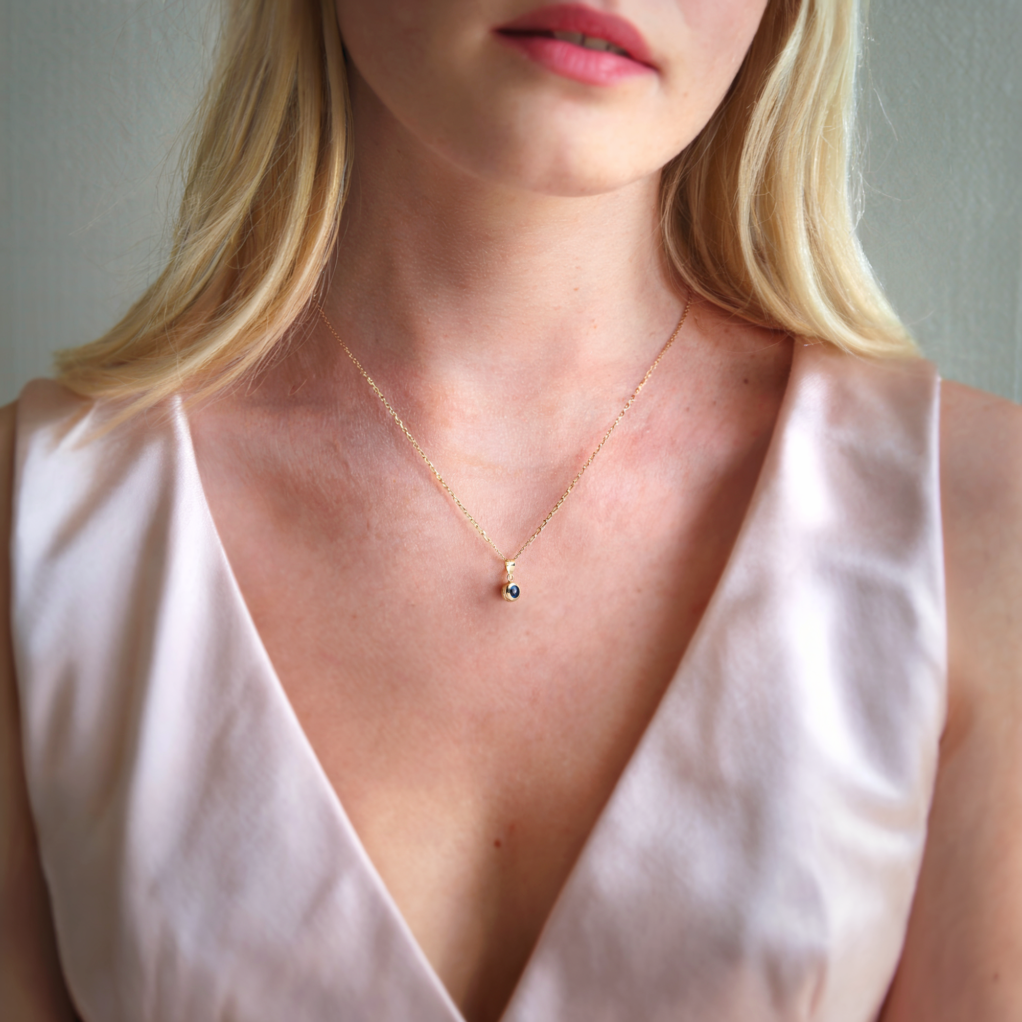 Evil Eye Necklace with Blue Center – 14K Gold