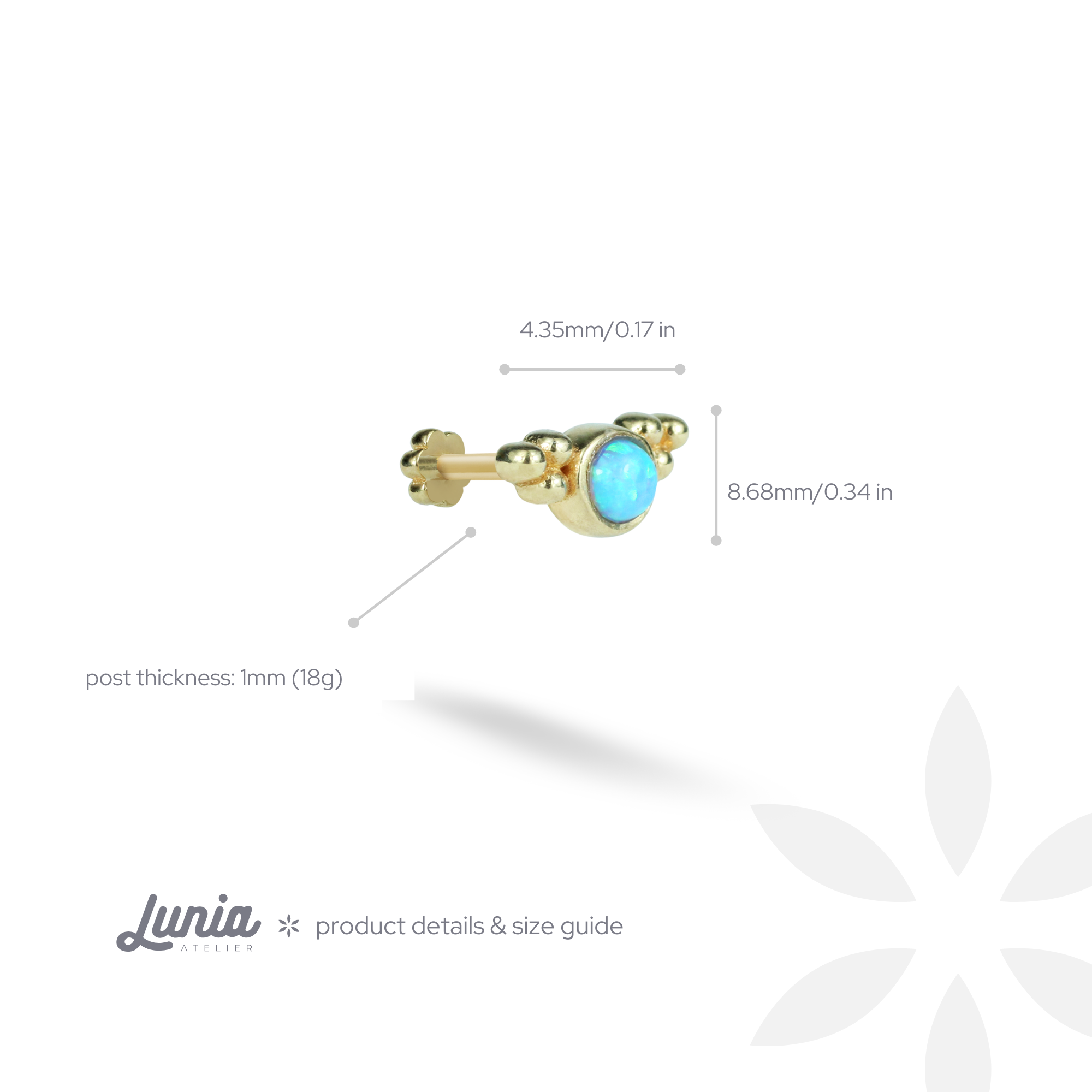 Blue Wing Flatback Ear Piercing 14K Gold with CZ Stone
